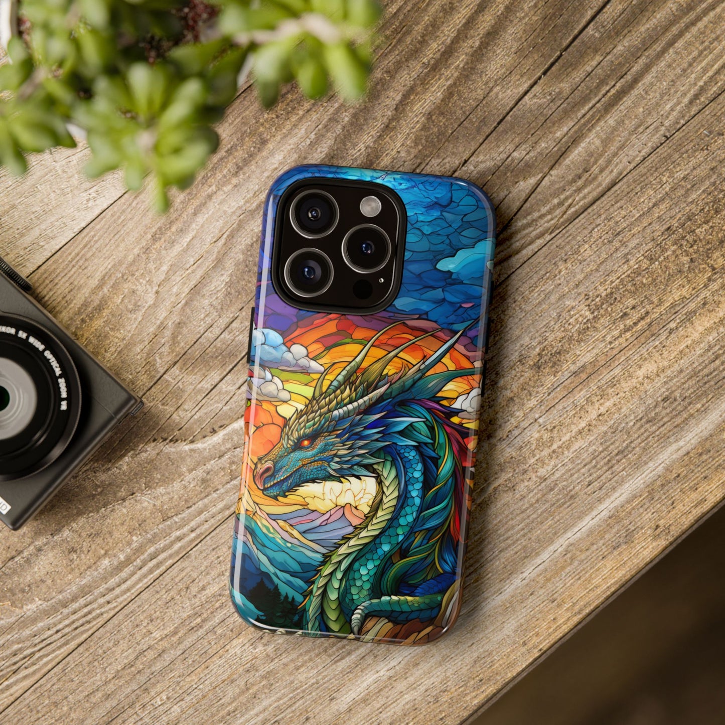 Stained Glass Design Dragon iPhone Case | Fits iPhone 8, X, XR, 11, 12, 13, 14, 15, 16 Pro, Plus, Max, Mini | Unique Fantasy Art Phone Cover