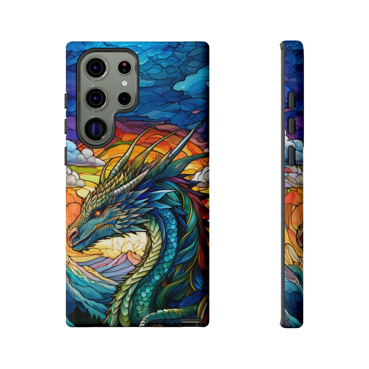 Stained Glass Design Dragon Case | Fantasy Art Samsung Galaxy S24 Ultra, S23, S22, S21, S20, S10 Plus | Unique Protective Phone Cover