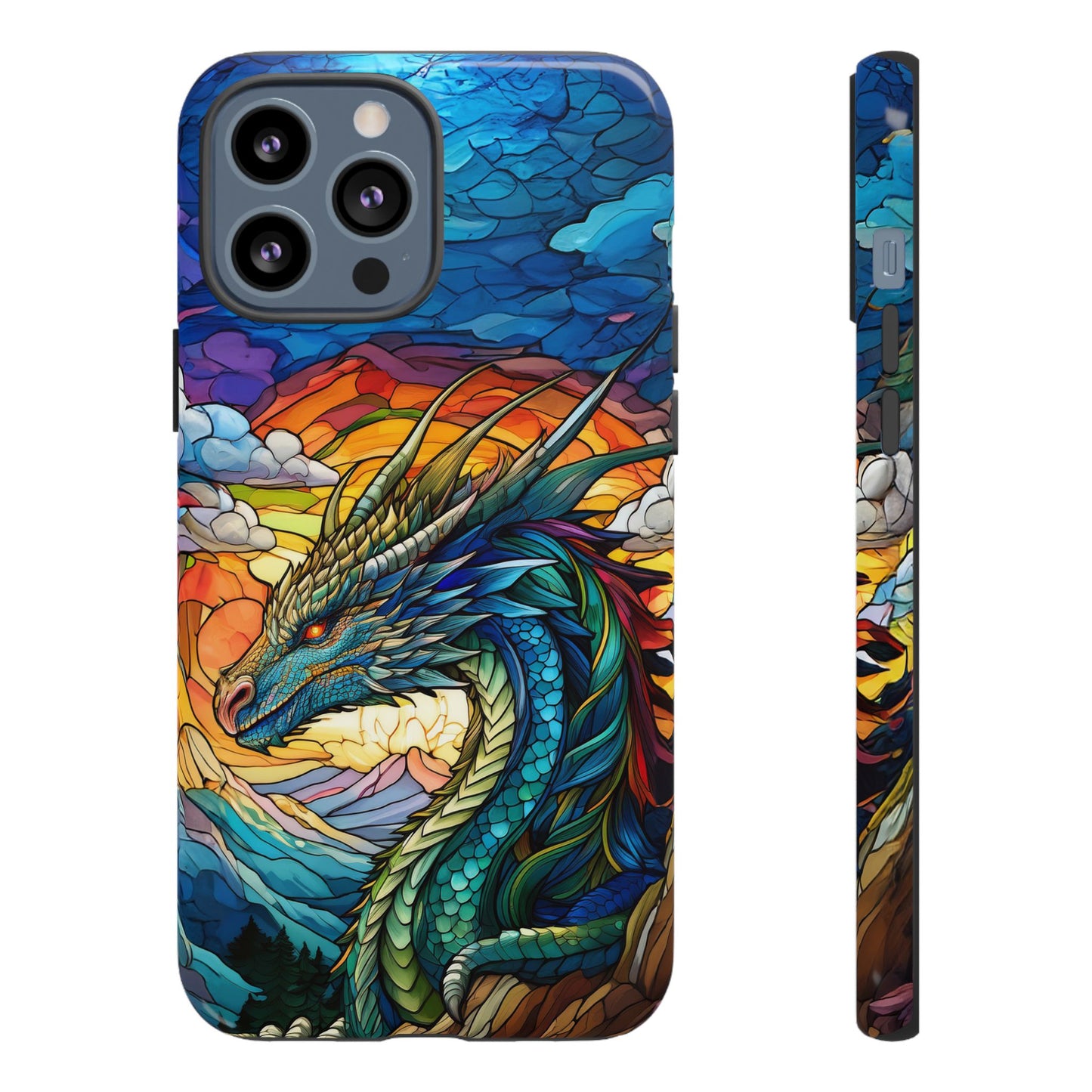 Stained Glass Design Dragon iPhone Case | Fits iPhone 8, X, XR, 11, 12, 13, 14, 15, 16 Pro, Plus, Max, Mini | Unique Fantasy Art Phone Cover