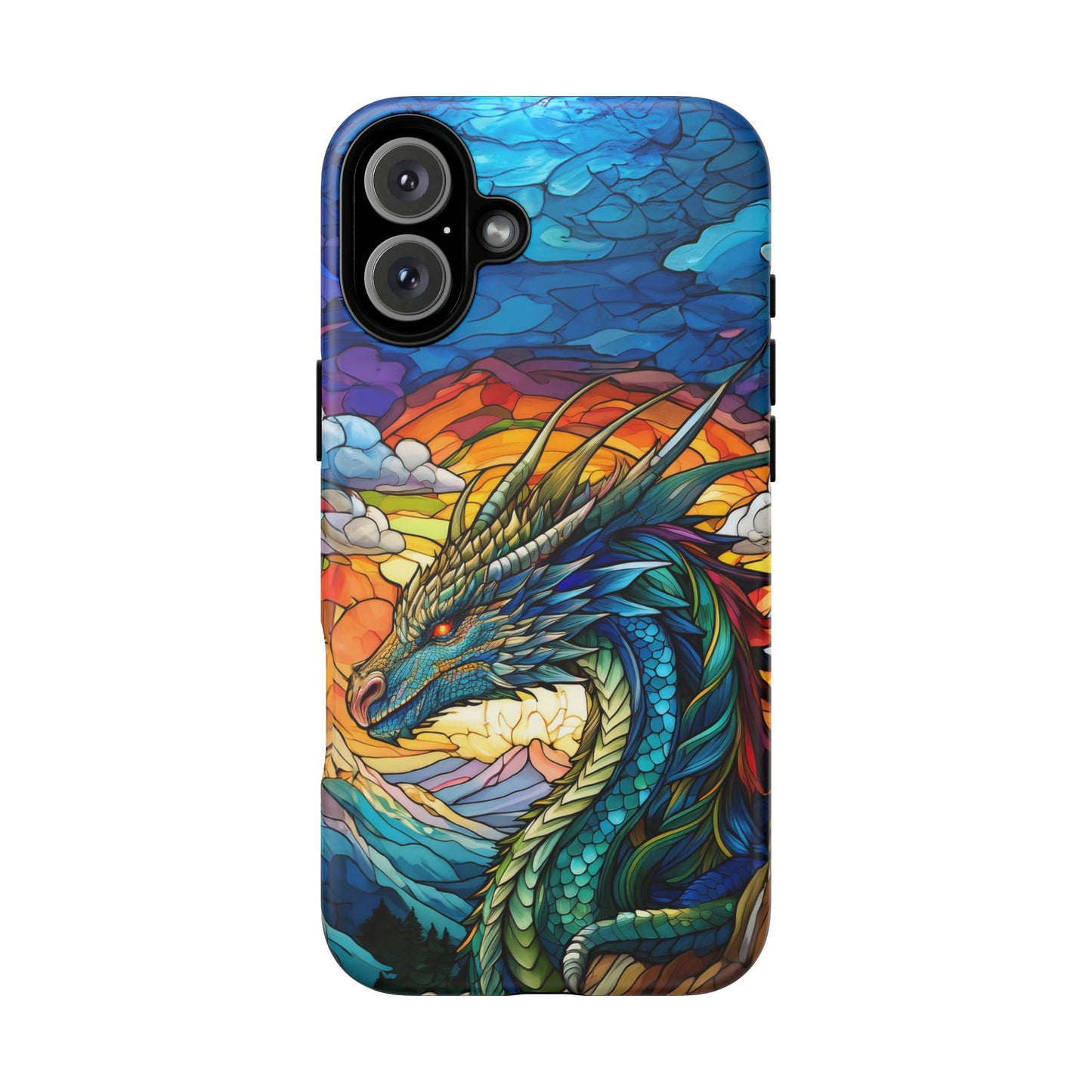 Stained Glass Design Dragon iPhone Case | Fits iPhone 8, X, XR, 11, 12, 13, 14, 15, 16 Pro, Plus, Max, Mini | Unique Fantasy Art Phone Cover