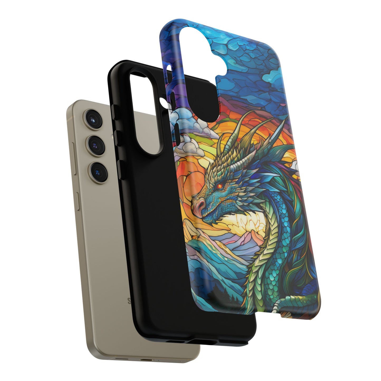 Stained Glass Design Dragon Case | Fantasy Art Samsung Galaxy S24 Ultra, S23, S22, S21, S20, S10 Plus | Unique Protective Phone Cover