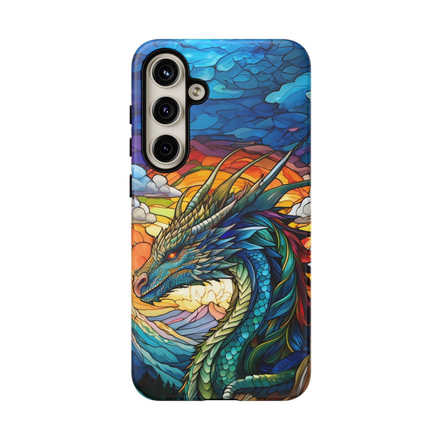 Stained Glass Design Dragon Case | Fantasy Art Samsung Galaxy S24 Ultra, S23, S22, S21, S20, S10 Plus | Unique Protective Phone Cover