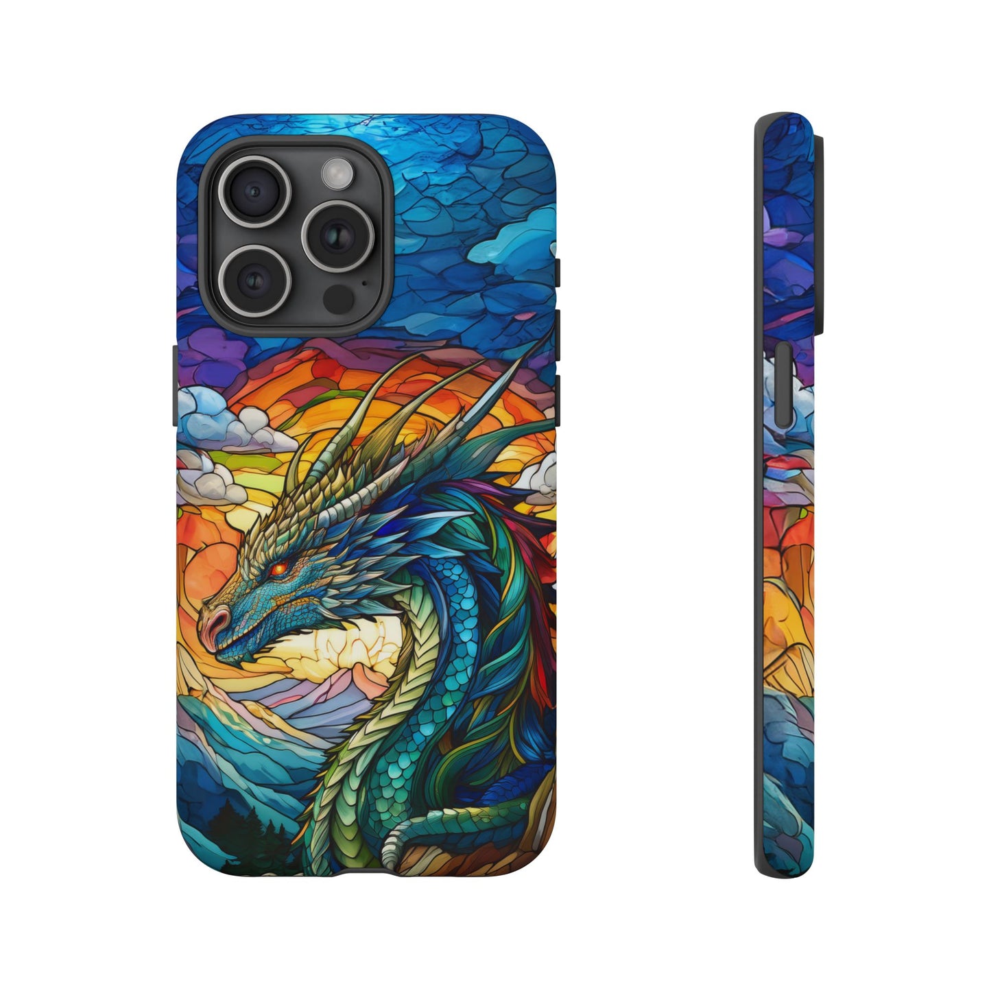 Stained Glass Design Dragon iPhone Case | Fits iPhone 8, X, XR, 11, 12, 13, 14, 15, 16 Pro, Plus, Max, Mini | Unique Fantasy Art Phone Cover