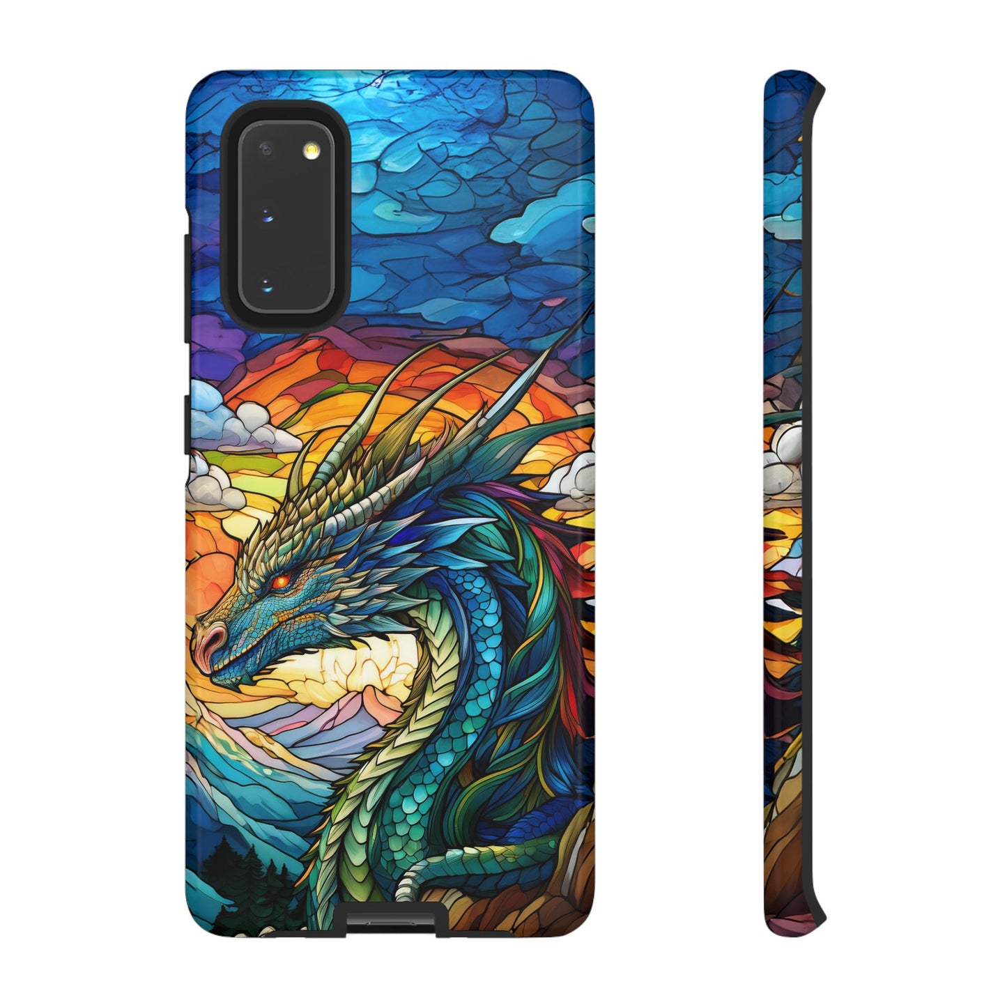 Stained Glass Design Dragon Case | Fantasy Art Samsung Galaxy S24 Ultra, S23, S22, S21, S20, S10 Plus | Unique Protective Phone Cover