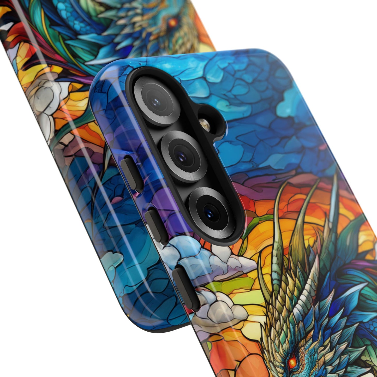 Stained Glass Design Dragon Case | Fantasy Art Samsung Galaxy S24 Ultra, S23, S22, S21, S20, S10 Plus | Unique Protective Phone Cover