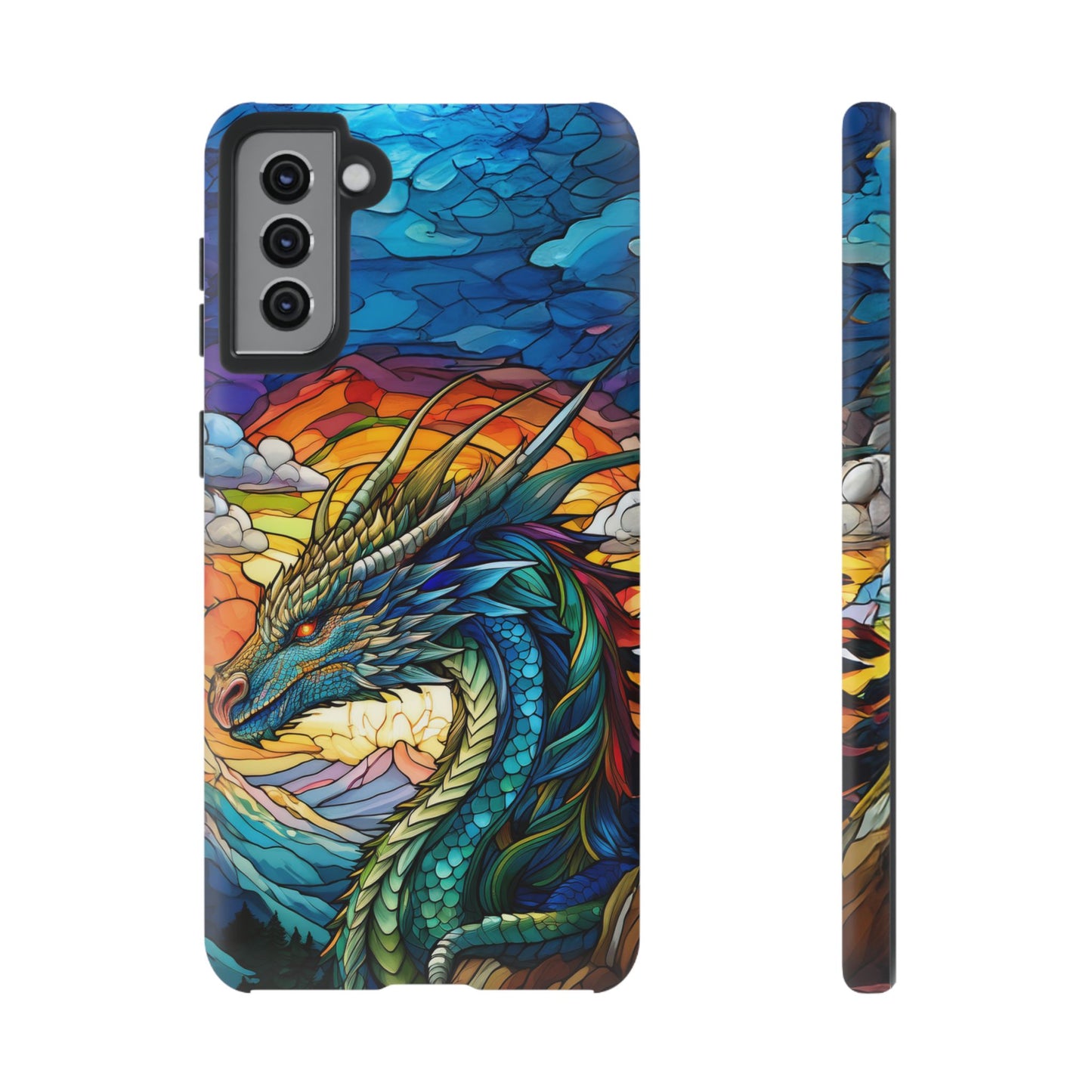 Stained Glass Design Dragon Case | Fantasy Art Samsung Galaxy S24 Ultra, S23, S22, S21, S20, S10 Plus | Unique Protective Phone Cover