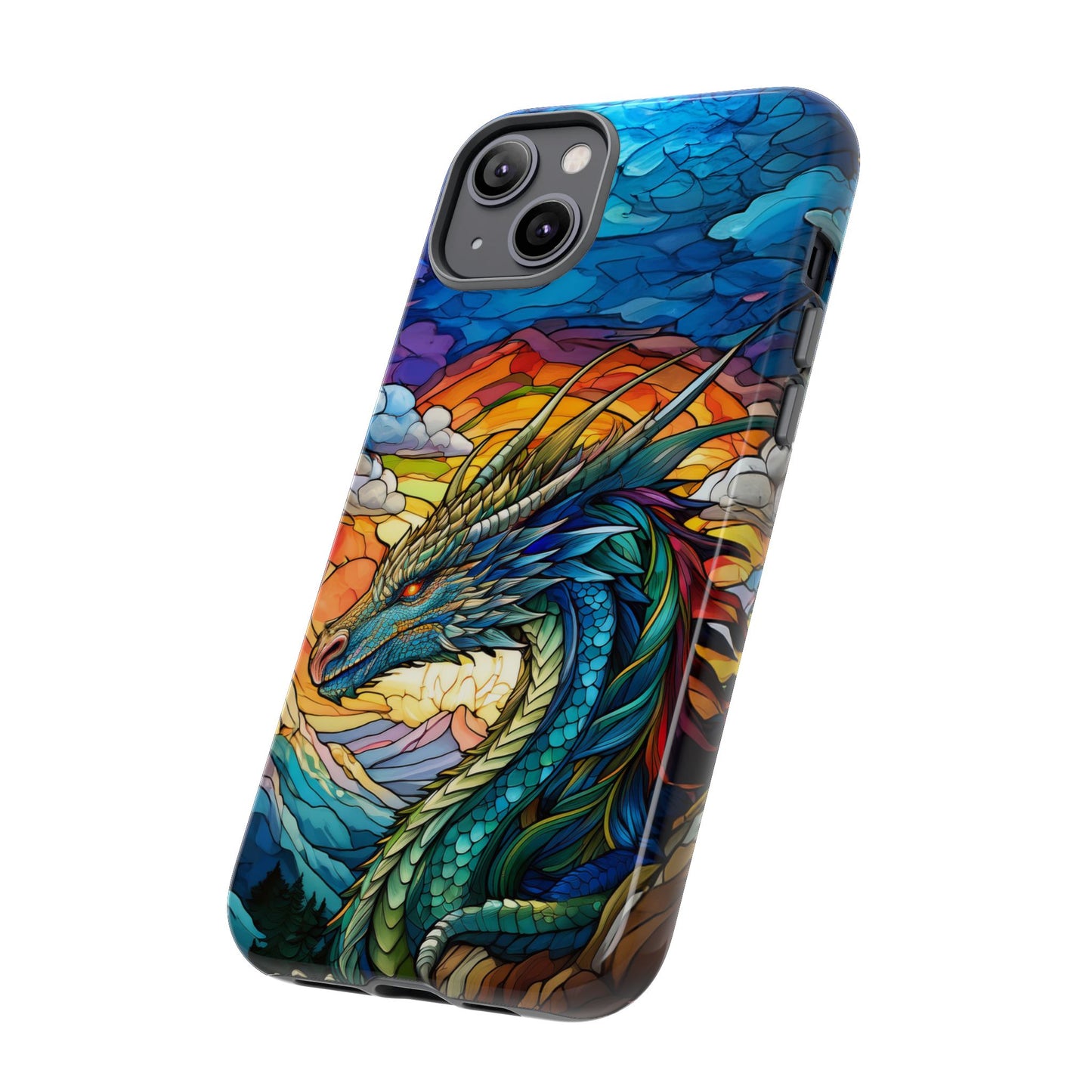 Stained Glass Design Dragon iPhone Case | Fits iPhone 8, X, XR, 11, 12, 13, 14, 15, 16 Pro, Plus, Max, Mini | Unique Fantasy Art Phone Cover