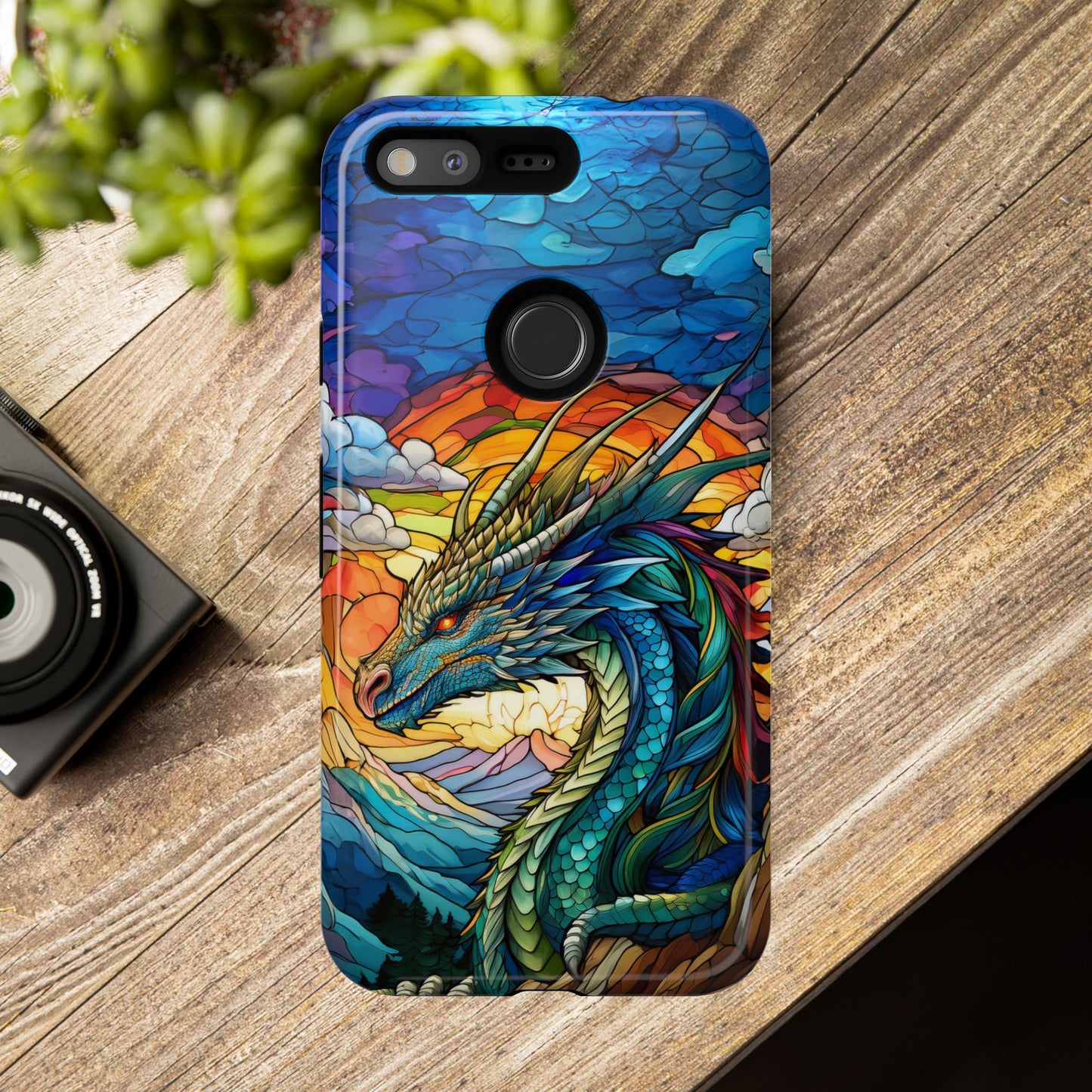 Stained Glass Design Dragon Case | Fantasy Art Google Pixel 8 Pro, 8, 7, 6 Pro, 6, 5 5G | Unique Protective Phone Cover for Pixel Users