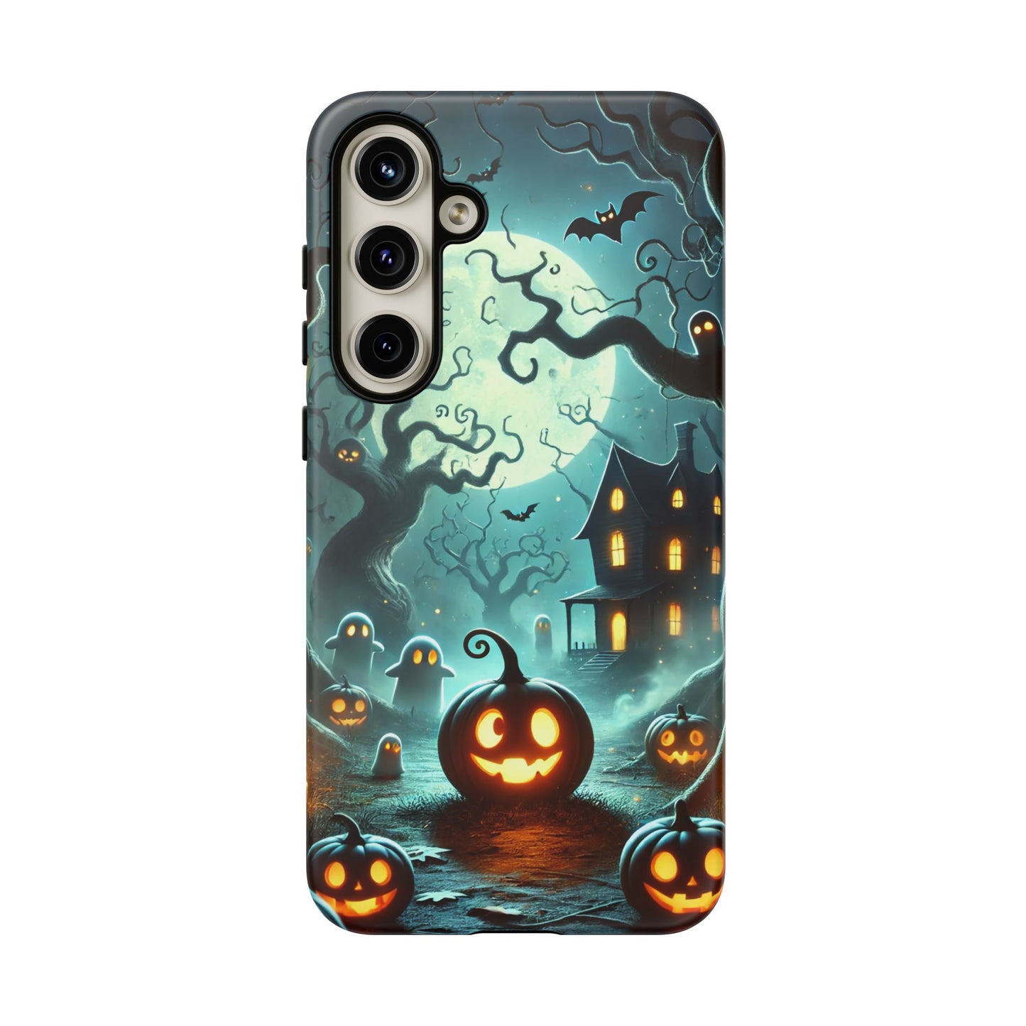 Spooky Halloween Night Pumpkin and Ghost Path Design Phone Case