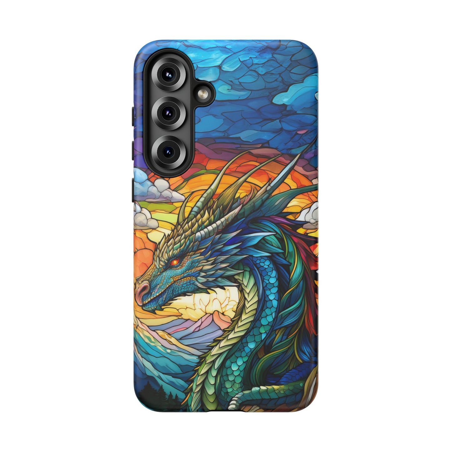 Stained Glass Design Dragon Case | Fantasy Art Samsung Galaxy S24 Ultra, S23, S22, S21, S20, S10 Plus | Unique Protective Phone Cover