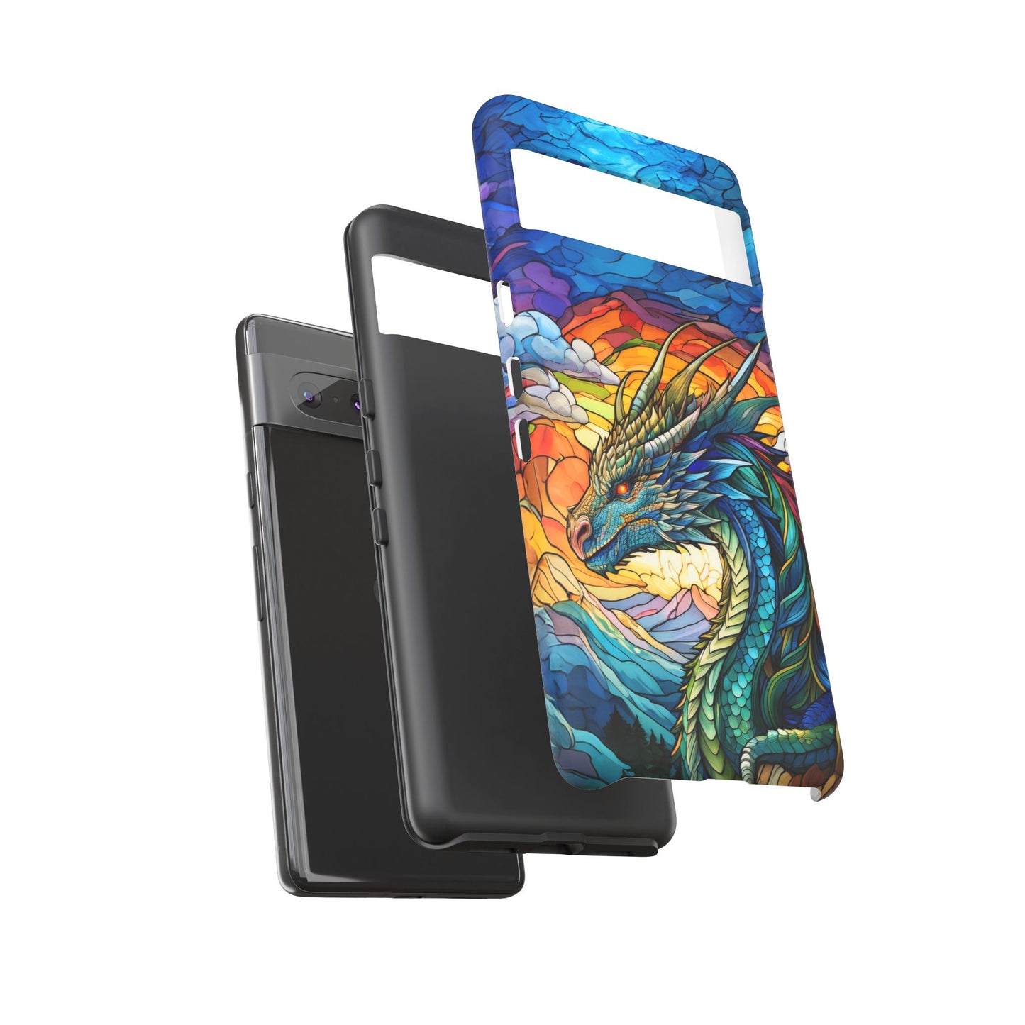 Stained Glass Design Dragon Case | Fantasy Art Google Pixel 8 Pro, 8, 7, 6 Pro, 6, 5 5G | Unique Protective Phone Cover for Pixel Users