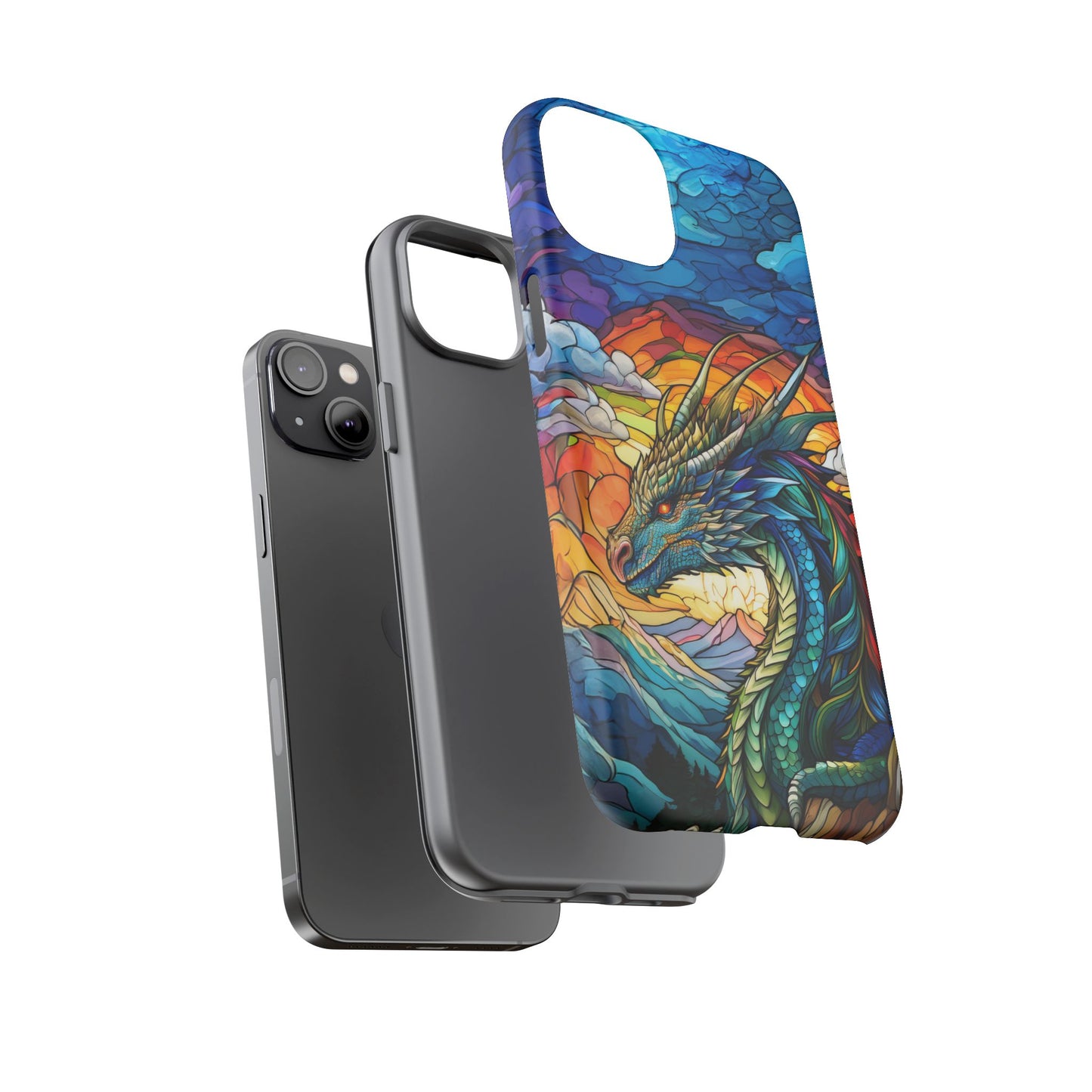 Stained Glass Design Dragon iPhone Case | Fits iPhone 8, X, XR, 11, 12, 13, 14, 15, 16 Pro, Plus, Max, Mini | Unique Fantasy Art Phone Cover