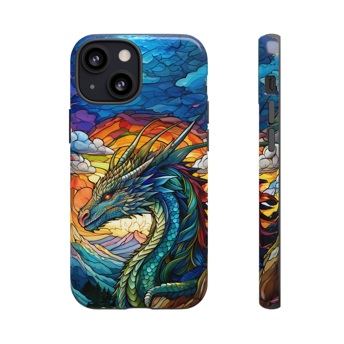 Stained Glass Design Dragon iPhone Case | Fits iPhone 8, X, XR, 11, 12, 13, 14, 15, 16 Pro, Plus, Max, Mini | Unique Fantasy Art Phone Cover