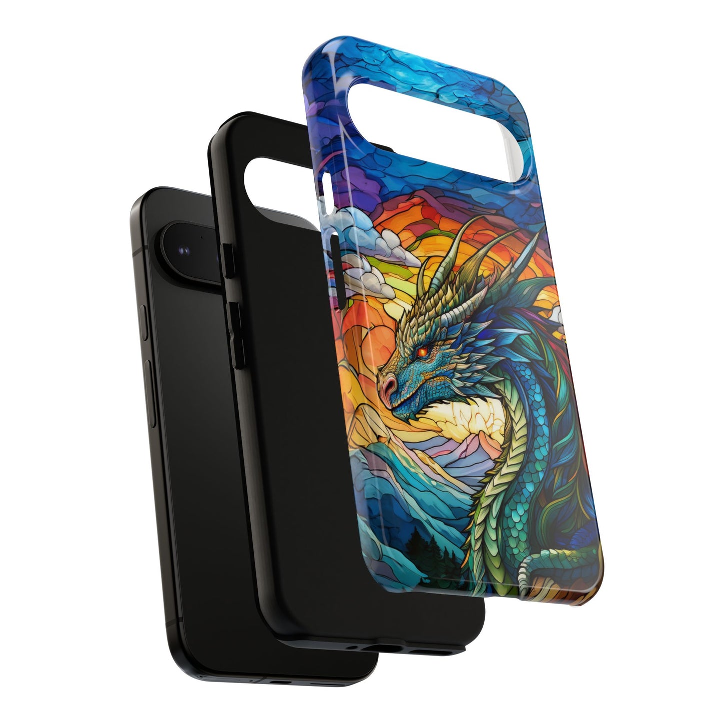 Stained Glass Design Dragon Case | Fantasy Art Google Pixel 8 Pro, 8, 7, 6 Pro, 6, 5 5G | Unique Protective Phone Cover for Pixel Users