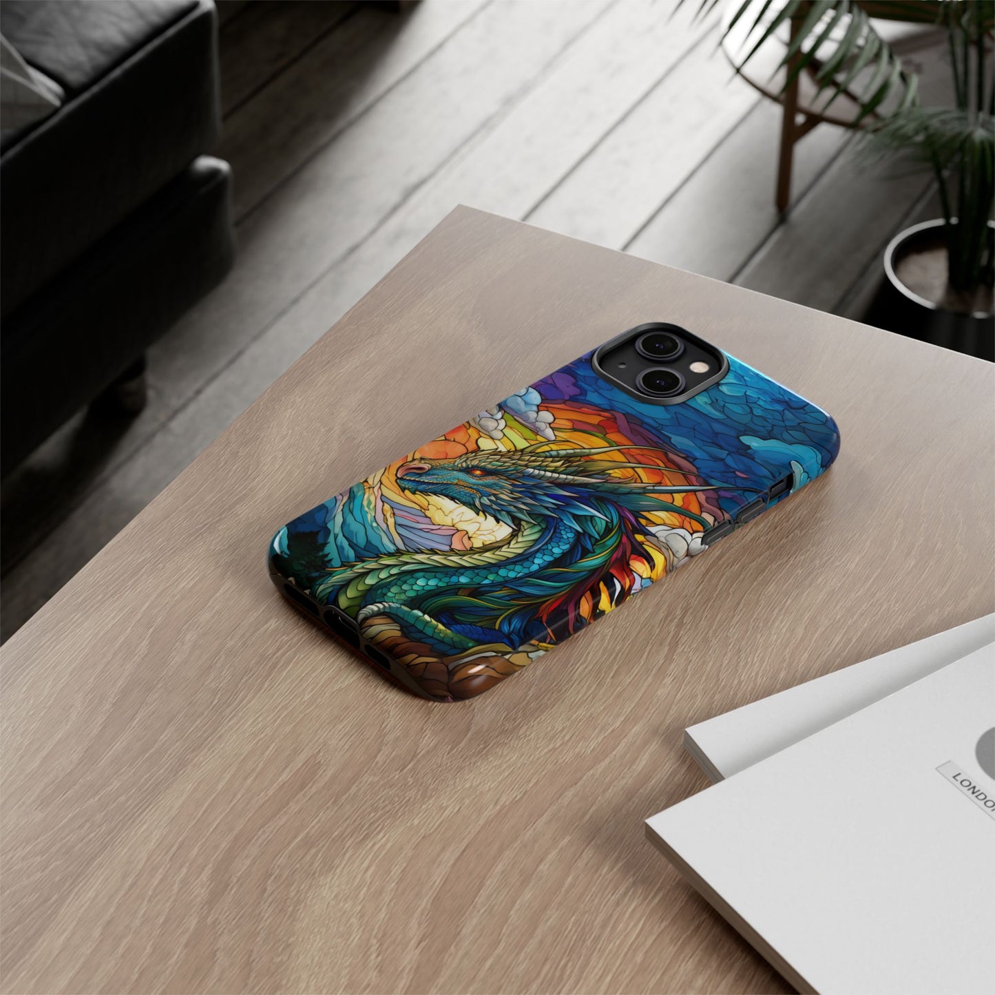 Stained Glass Design Dragon iPhone Case | Fits iPhone 8, X, XR, 11, 12, 13, 14, 15, 16 Pro, Plus, Max, Mini | Unique Fantasy Art Phone Cover