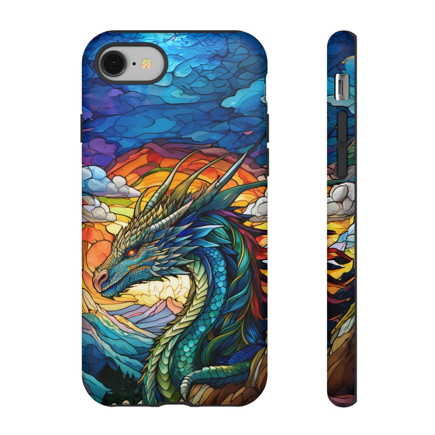 Stained Glass Design Dragon iPhone Case | Fits iPhone 8, X, XR, 11, 12, 13, 14, 15, 16 Pro, Plus, Max, Mini | Unique Fantasy Art Phone Cover