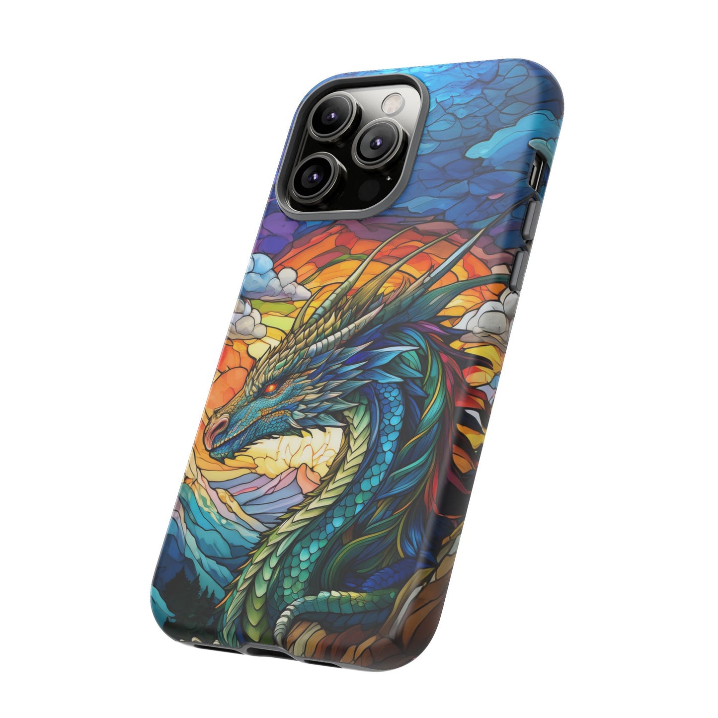 Stained Glass Design Dragon iPhone Case | Fits iPhone 8, X, XR, 11, 12, 13, 14, 15, 16 Pro, Plus, Max, Mini | Unique Fantasy Art Phone Cover