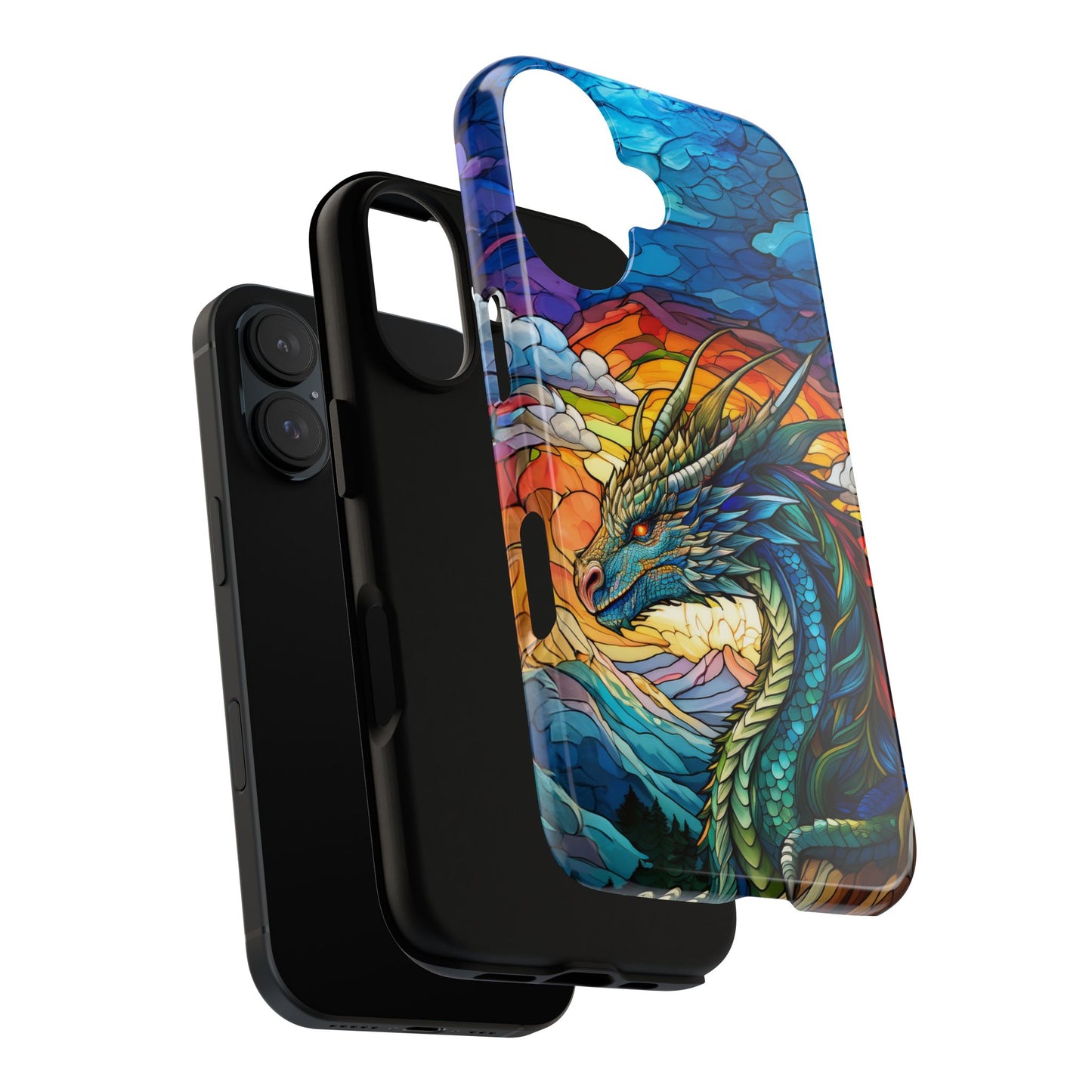 Stained Glass Design Dragon iPhone Case | Fits iPhone 8, X, XR, 11, 12, 13, 14, 15, 16 Pro, Plus, Max, Mini | Unique Fantasy Art Phone Cover