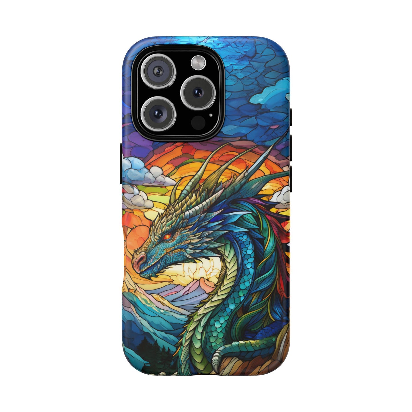 Stained Glass Design Dragon iPhone Case | Fits iPhone 8, X, XR, 11, 12, 13, 14, 15, 16 Pro, Plus, Max, Mini | Unique Fantasy Art Phone Cover