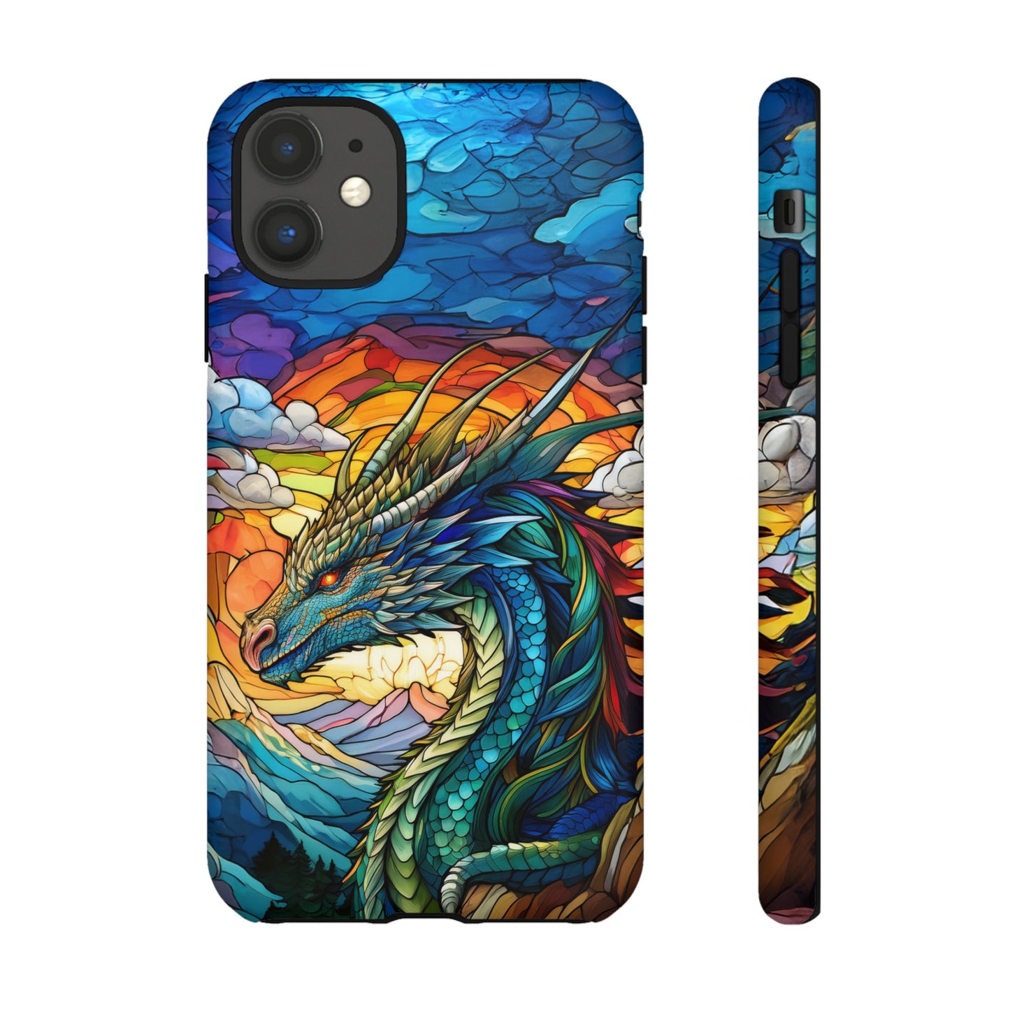 Stained Glass Design Dragon iPhone Case | Fits iPhone 8, X, XR, 11, 12, 13, 14, 15, 16 Pro, Plus, Max, Mini | Unique Fantasy Art Phone Cover