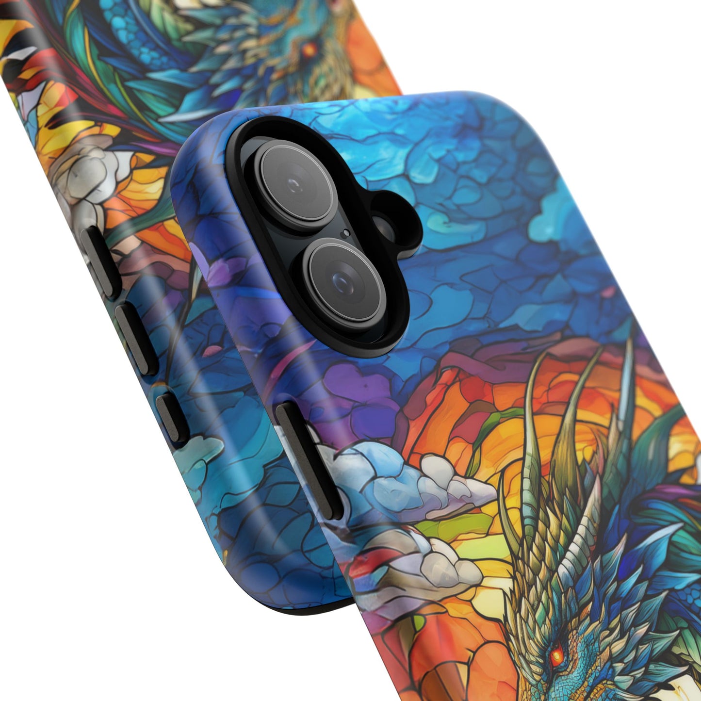 Stained Glass Design Dragon iPhone Case | Fits iPhone 8, X, XR, 11, 12, 13, 14, 15, 16 Pro, Plus, Max, Mini | Unique Fantasy Art Phone Cover