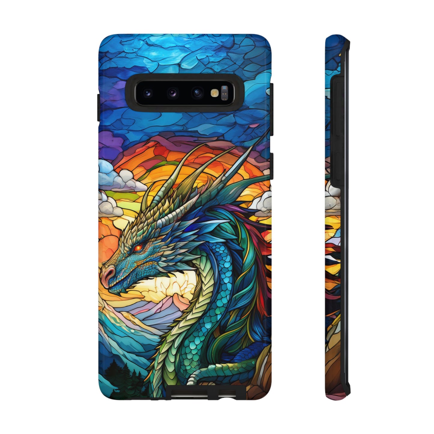 Stained Glass Design Dragon Case | Fantasy Art Samsung Galaxy S24 Ultra, S23, S22, S21, S20, S10 Plus | Unique Protective Phone Cover