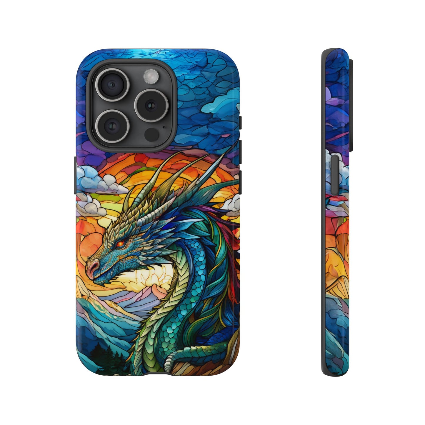 Stained Glass Design Dragon iPhone Case | Fits iPhone 8, X, XR, 11, 12, 13, 14, 15, 16 Pro, Plus, Max, Mini | Unique Fantasy Art Phone Cover