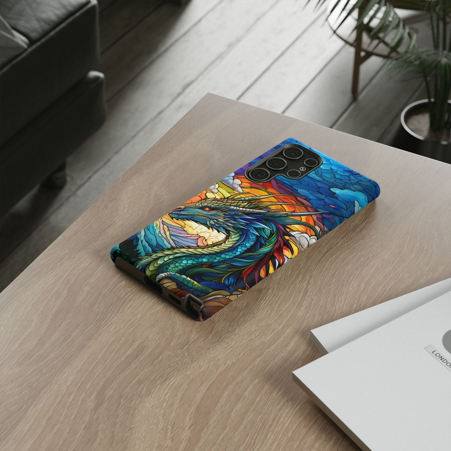 Stained Glass Design Dragon Case | Fantasy Art Samsung Galaxy S24 Ultra, S23, S22, S21, S20, S10 Plus | Unique Protective Phone Cover