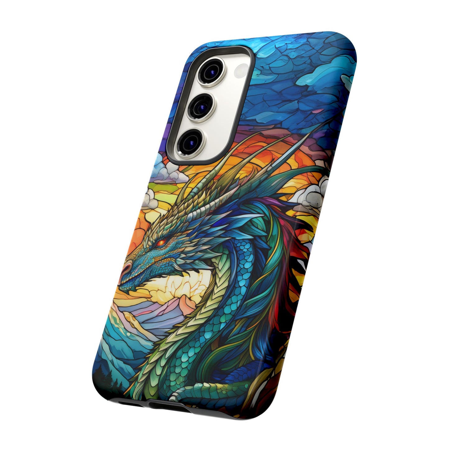 Stained Glass Design Dragon Case | Fantasy Art Samsung Galaxy S24 Ultra, S23, S22, S21, S20, S10 Plus | Unique Protective Phone Cover