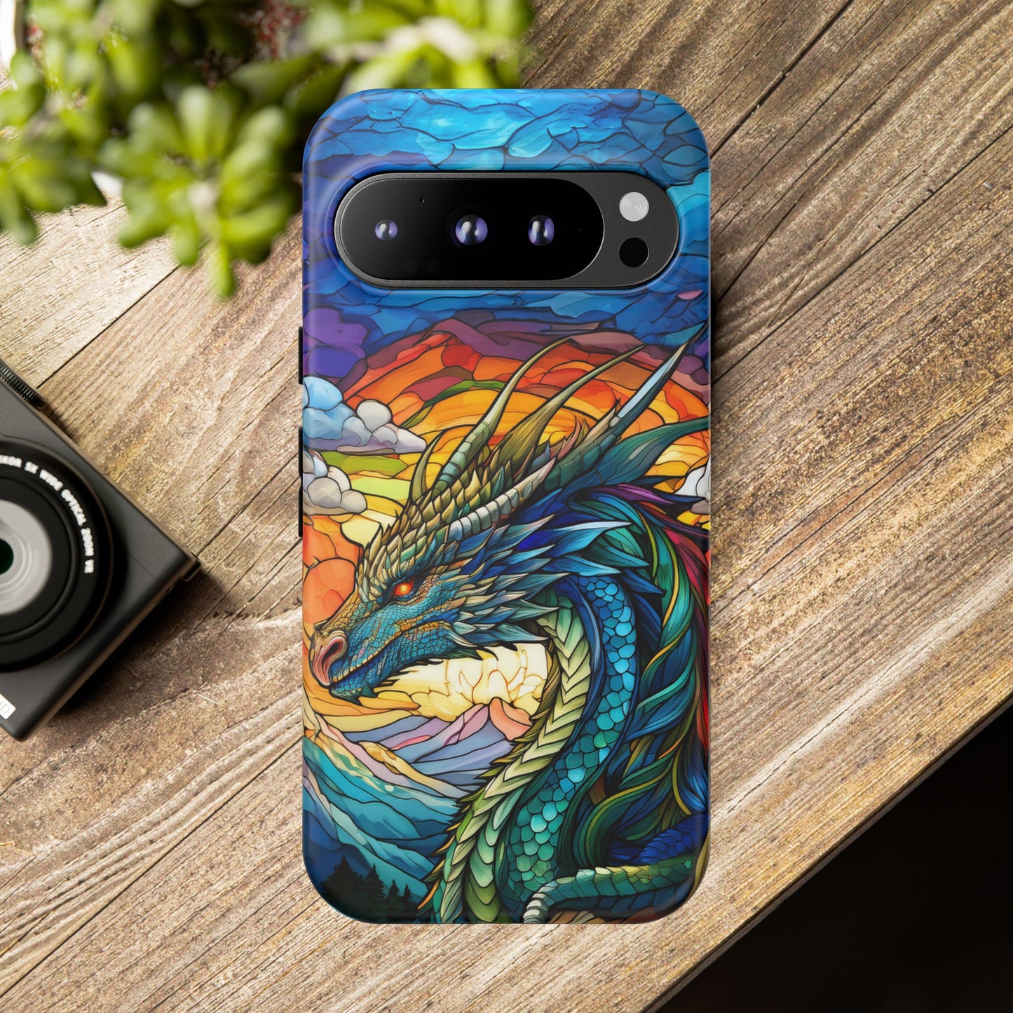 Stained Glass Design Dragon Case | Fantasy Art Google Pixel 8 Pro, 8, 7, 6 Pro, 6, 5 5G | Unique Protective Phone Cover for Pixel Users