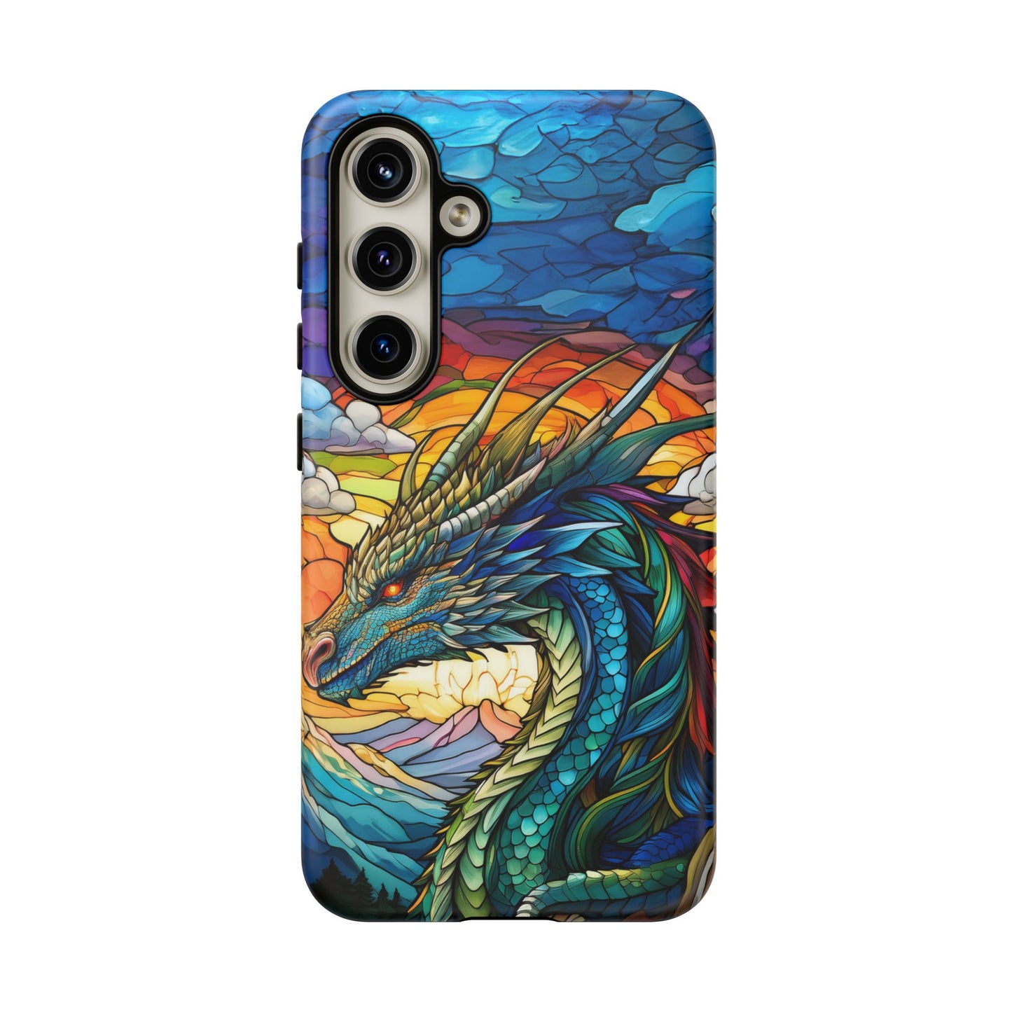 Stained Glass Design Dragon Case | Fantasy Art Samsung Galaxy S24 Ultra, S23, S22, S21, S20, S10 Plus | Unique Protective Phone Cover