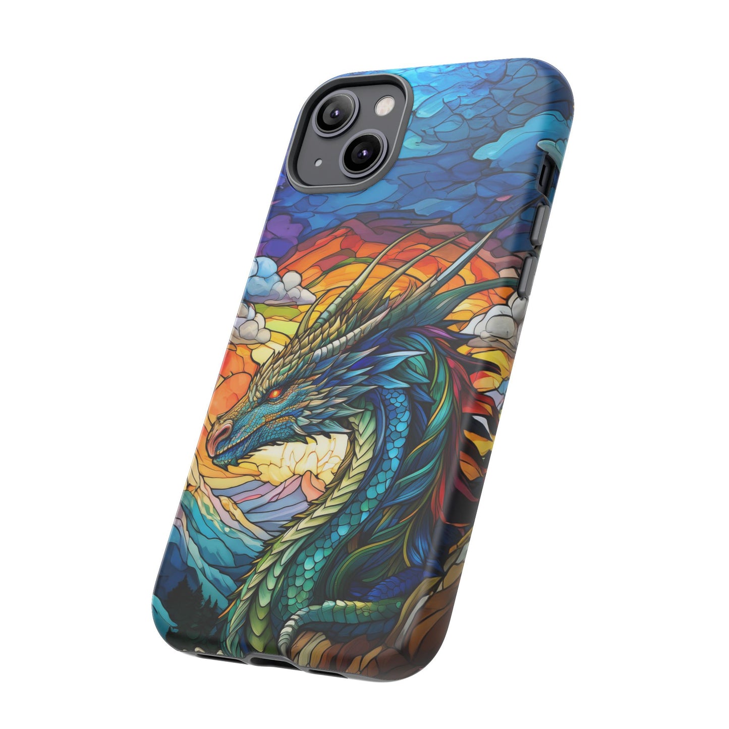Stained Glass Design Dragon iPhone Case | Fits iPhone 8, X, XR, 11, 12, 13, 14, 15, 16 Pro, Plus, Max, Mini | Unique Fantasy Art Phone Cover