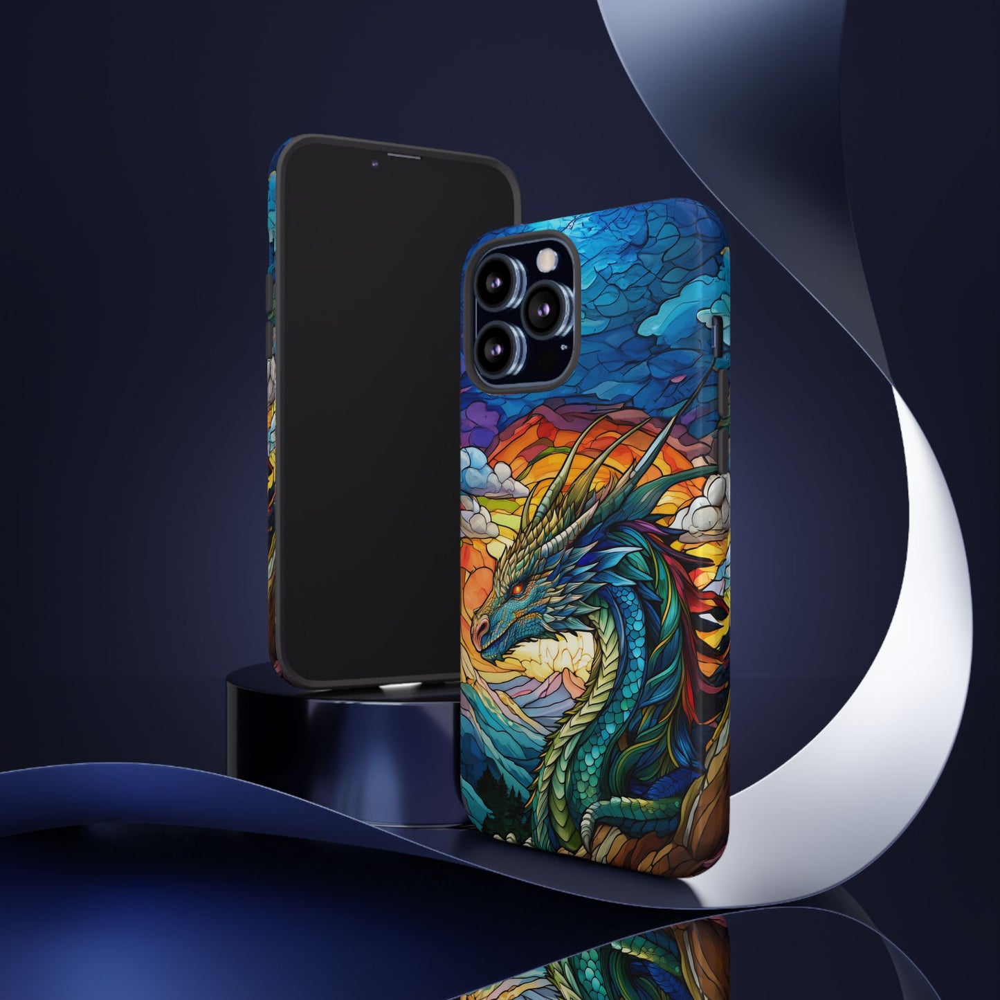 Stained Glass Design Dragon iPhone Case | Fits iPhone 8, X, XR, 11, 12, 13, 14, 15, 16 Pro, Plus, Max, Mini | Unique Fantasy Art Phone Cover