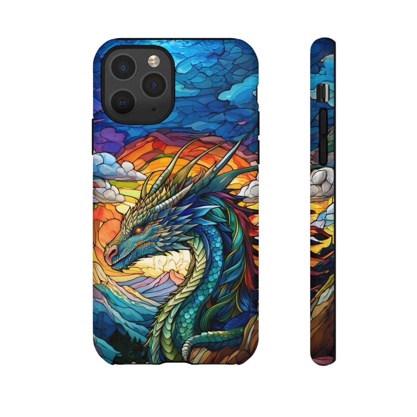Stained Glass Design Dragon iPhone Case | Fits iPhone 8, X, XR, 11, 12, 13, 14, 15, 16 Pro, Plus, Max, Mini | Unique Fantasy Art Phone Cover