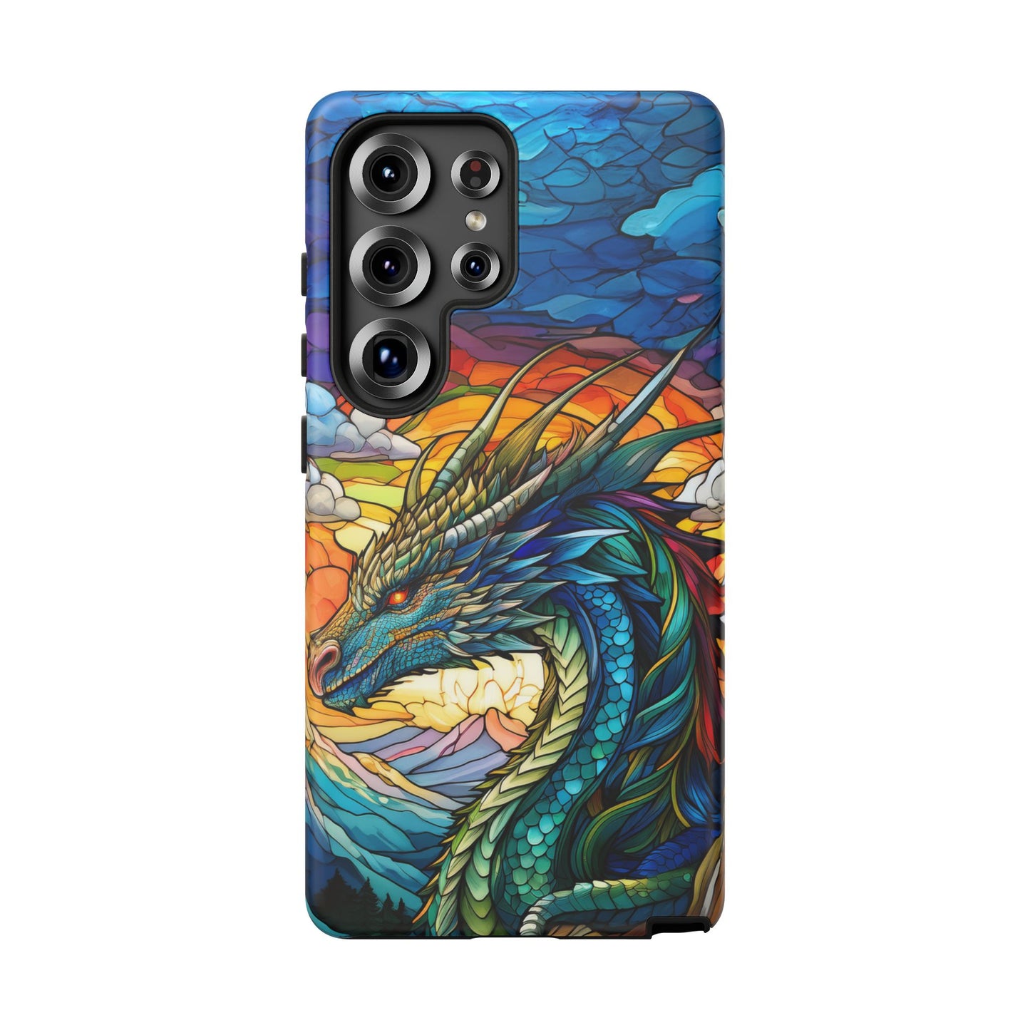 Stained Glass Design Dragon Case | Fantasy Art Samsung Galaxy S24 Ultra, S23, S22, S21, S20, S10 Plus | Unique Protective Phone Cover