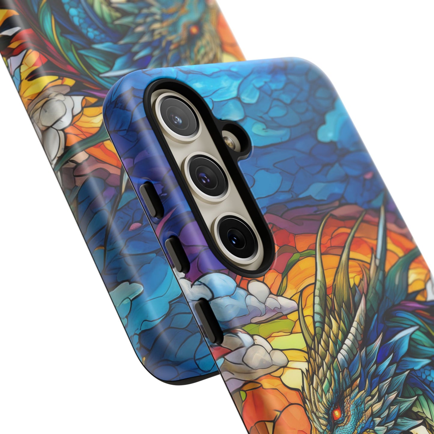 Stained Glass Design Dragon Case | Fantasy Art Samsung Galaxy S24 Ultra, S23, S22, S21, S20, S10 Plus | Unique Protective Phone Cover