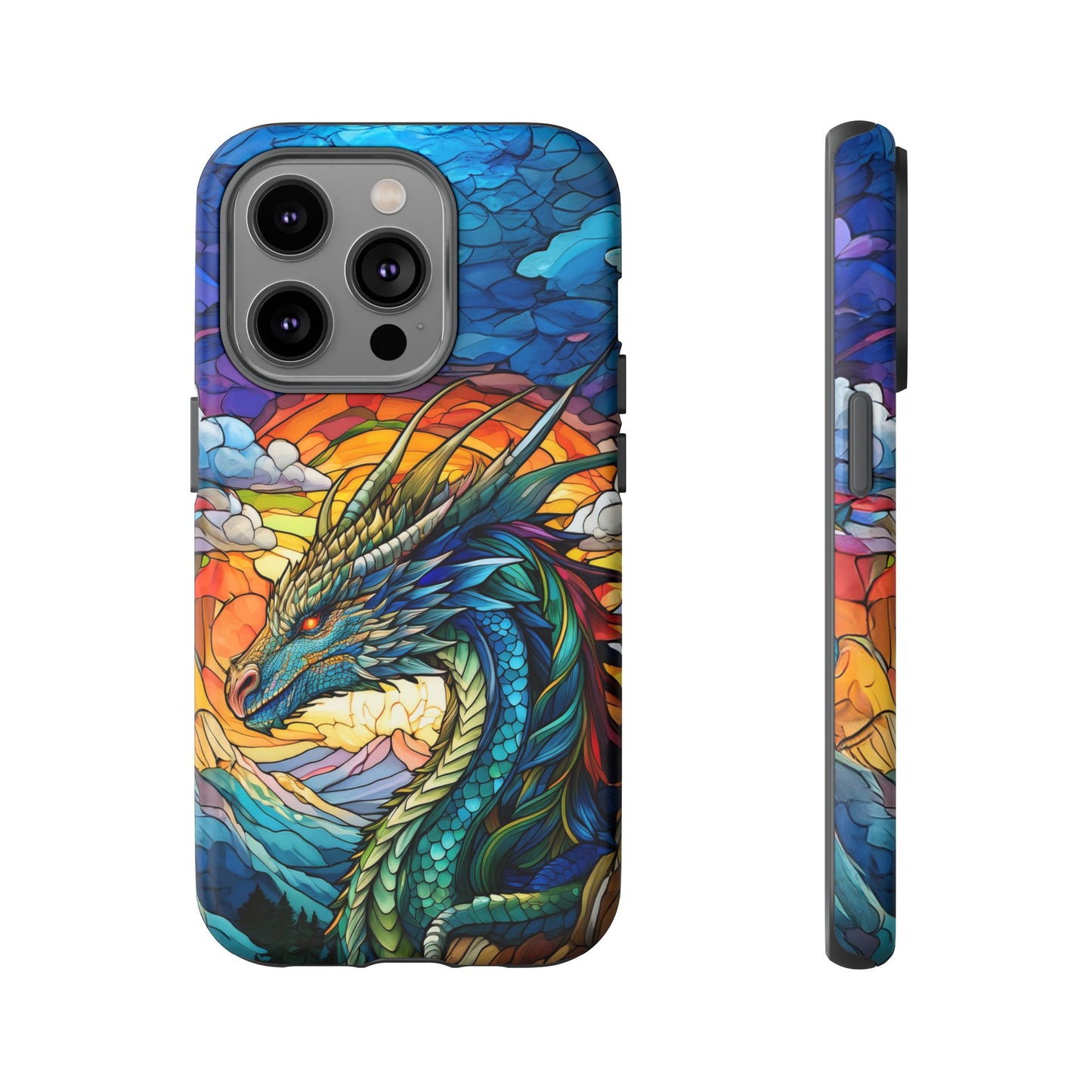 Stained Glass Design Dragon iPhone Case | Fits iPhone 8, X, XR, 11, 12, 13, 14, 15, 16 Pro, Plus, Max, Mini | Unique Fantasy Art Phone Cover