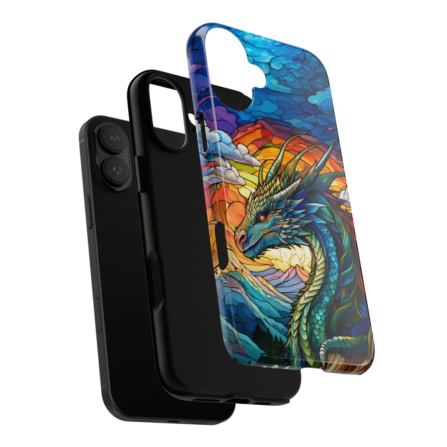 Stained Glass Design Dragon iPhone Case | Fits iPhone 8, X, XR, 11, 12, 13, 14, 15, 16 Pro, Plus, Max, Mini | Unique Fantasy Art Phone Cover
