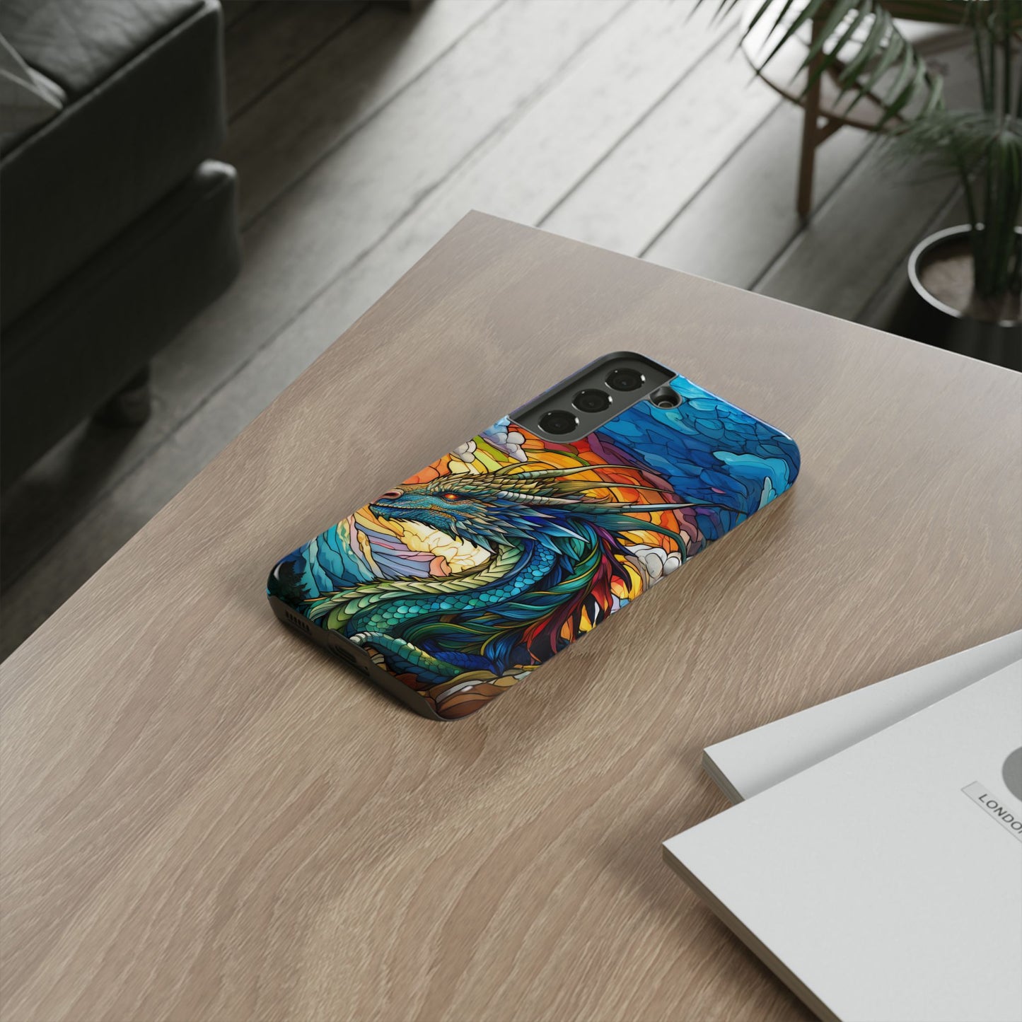 Stained Glass Design Dragon Case | Fantasy Art Samsung Galaxy S24 Ultra, S23, S22, S21, S20, S10 Plus | Unique Protective Phone Cover