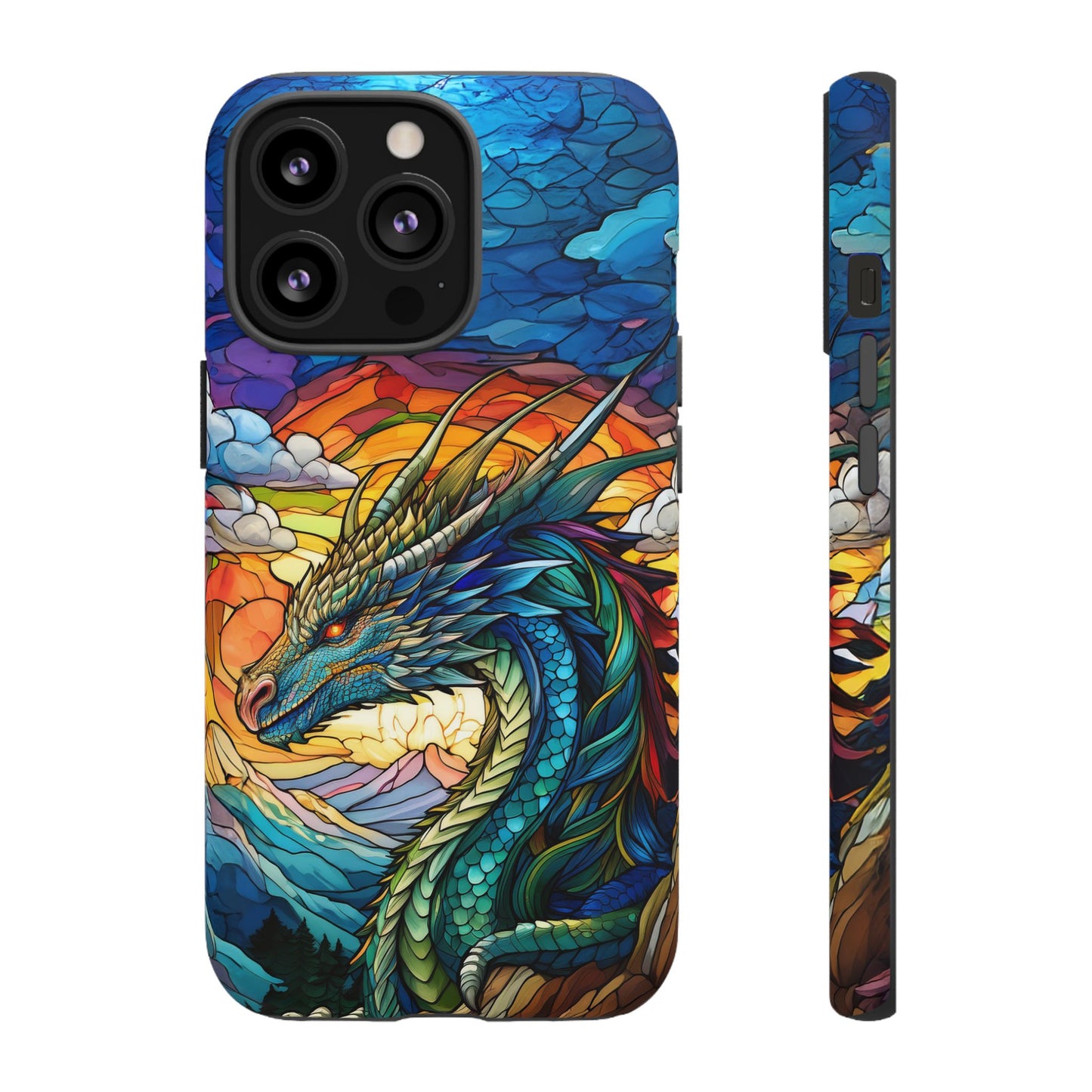 Stained Glass Design Dragon iPhone Case | Fits iPhone 8, X, XR, 11, 12, 13, 14, 15, 16 Pro, Plus, Max, Mini | Unique Fantasy Art Phone Cover