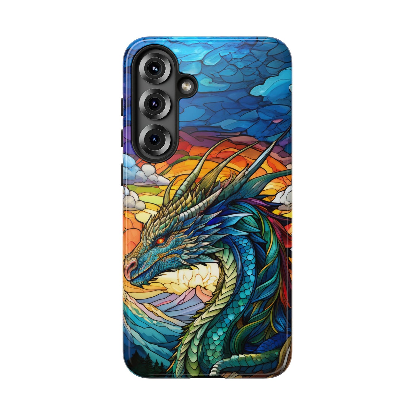 Stained Glass Design Dragon Case | Fantasy Art Samsung Galaxy S24 Ultra, S23, S22, S21, S20, S10 Plus | Unique Protective Phone Cover