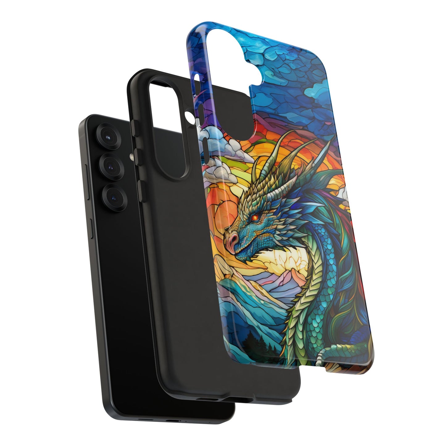 Stained Glass Design Dragon Case | Fantasy Art Samsung Galaxy S24 Ultra, S23, S22, S21, S20, S10 Plus | Unique Protective Phone Cover