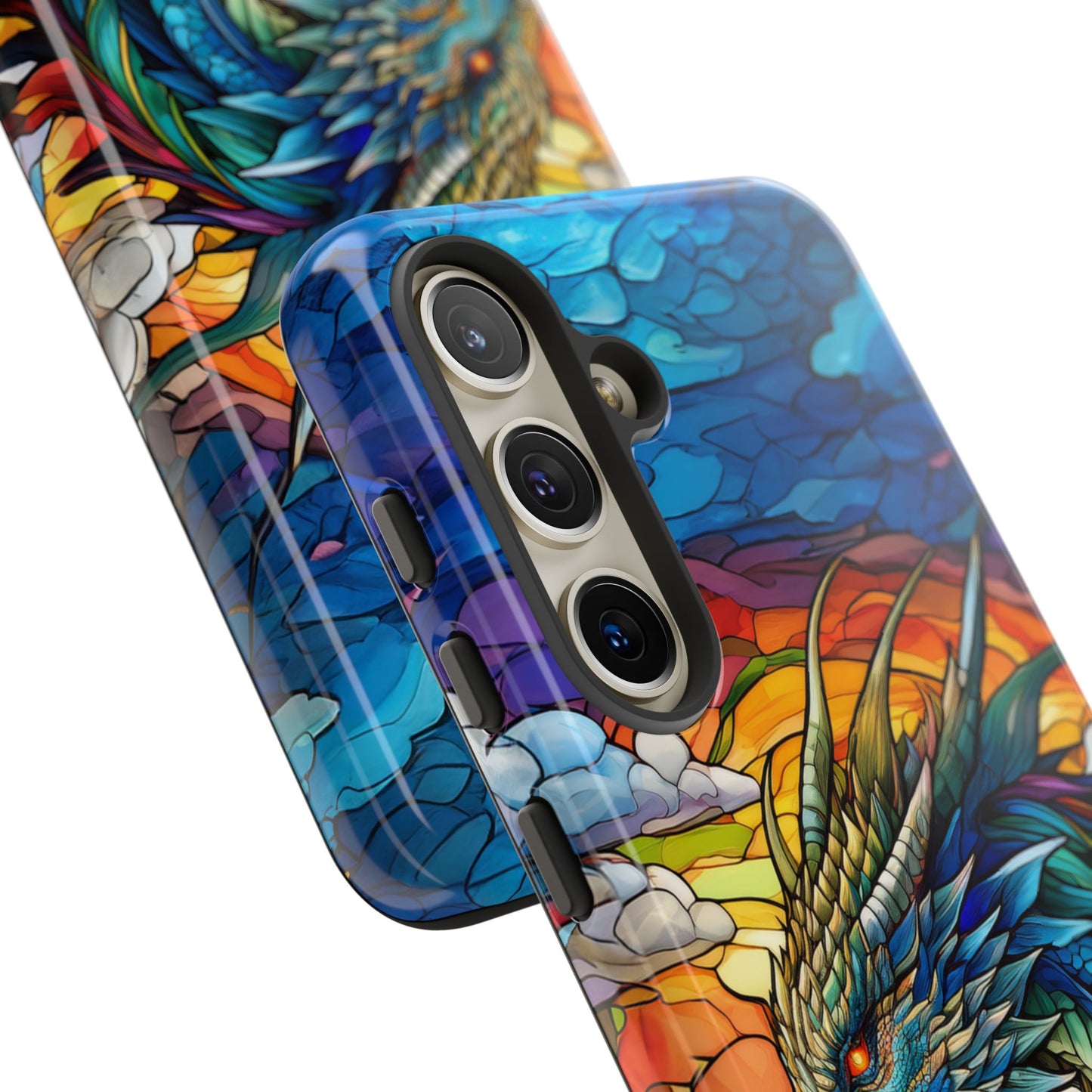 Stained Glass Design Dragon Case | Fantasy Art Samsung Galaxy S24 Ultra, S23, S22, S21, S20, S10 Plus | Unique Protective Phone Cover