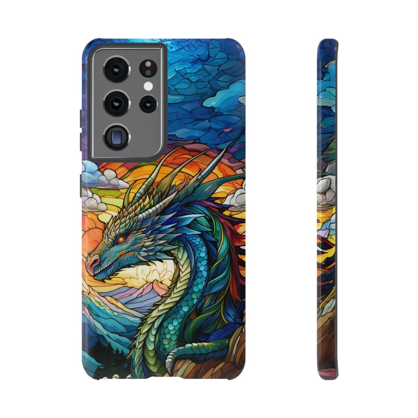 Stained Glass Design Dragon Case | Fantasy Art Samsung Galaxy S24 Ultra, S23, S22, S21, S20, S10 Plus | Unique Protective Phone Cover