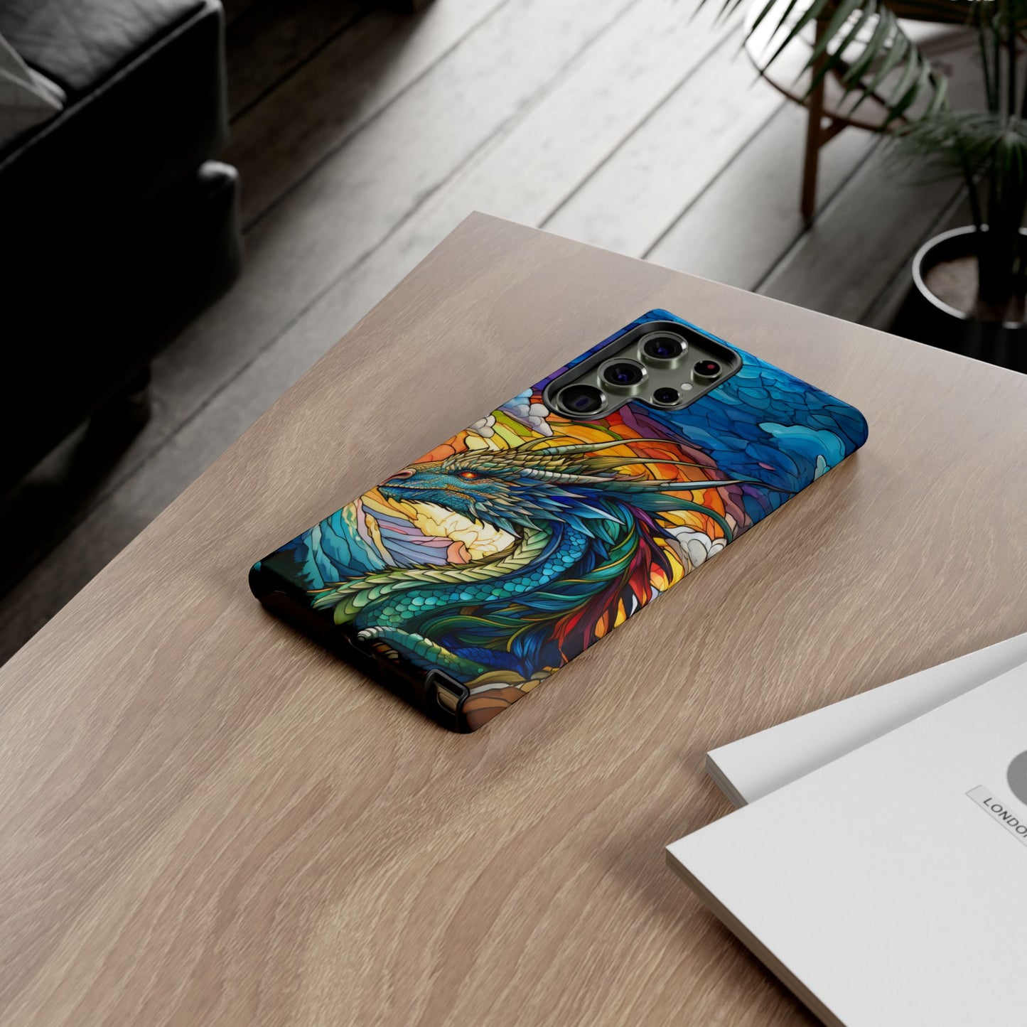 Stained Glass Design Dragon Case | Fantasy Art Samsung Galaxy S24 Ultra, S23, S22, S21, S20, S10 Plus | Unique Protective Phone Cover