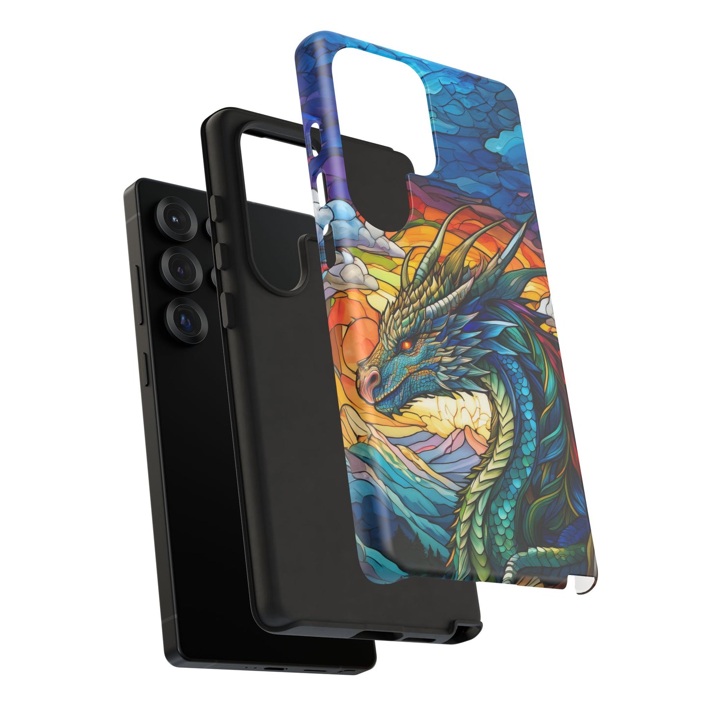 Stained Glass Design Dragon Case | Fantasy Art Samsung Galaxy S24 Ultra, S23, S22, S21, S20, S10 Plus | Unique Protective Phone Cover