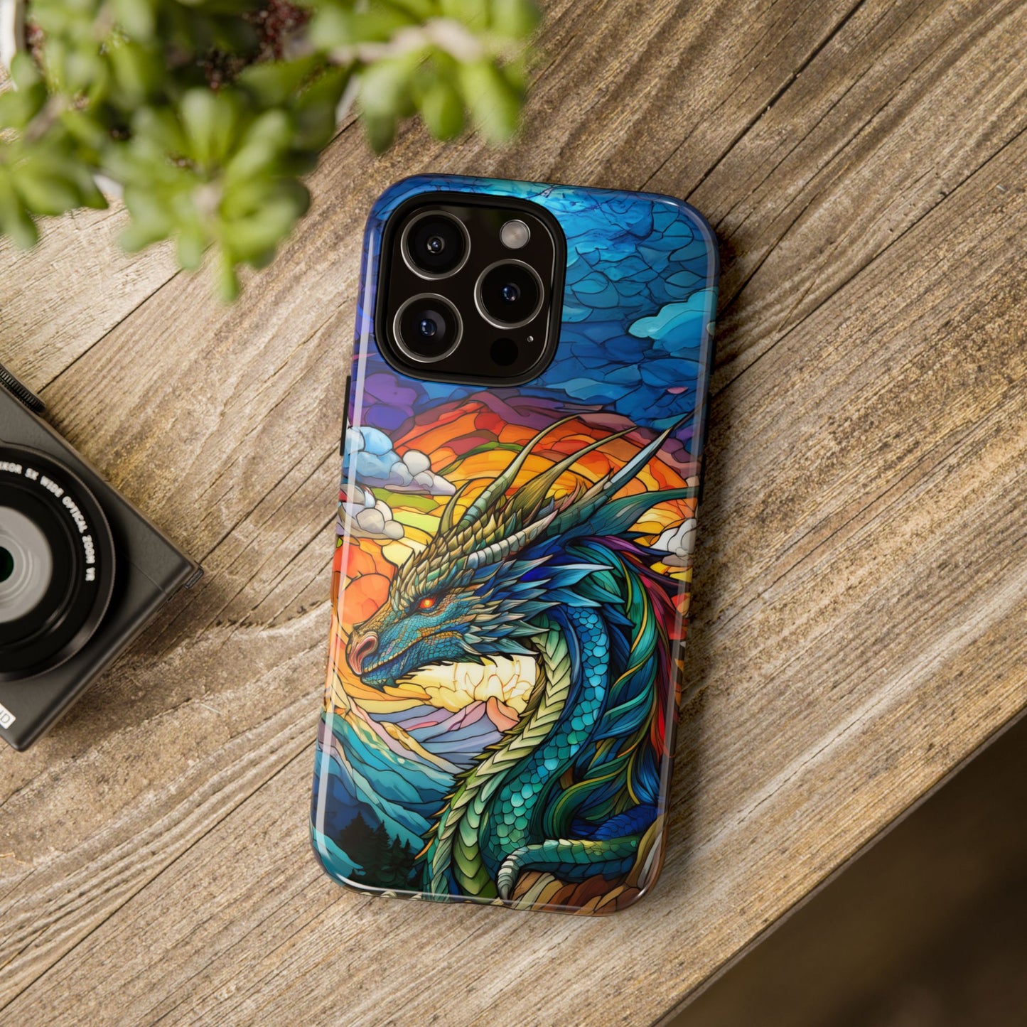 Stained Glass Design Dragon iPhone Case | Fits iPhone 8, X, XR, 11, 12, 13, 14, 15, 16 Pro, Plus, Max, Mini | Unique Fantasy Art Phone Cover