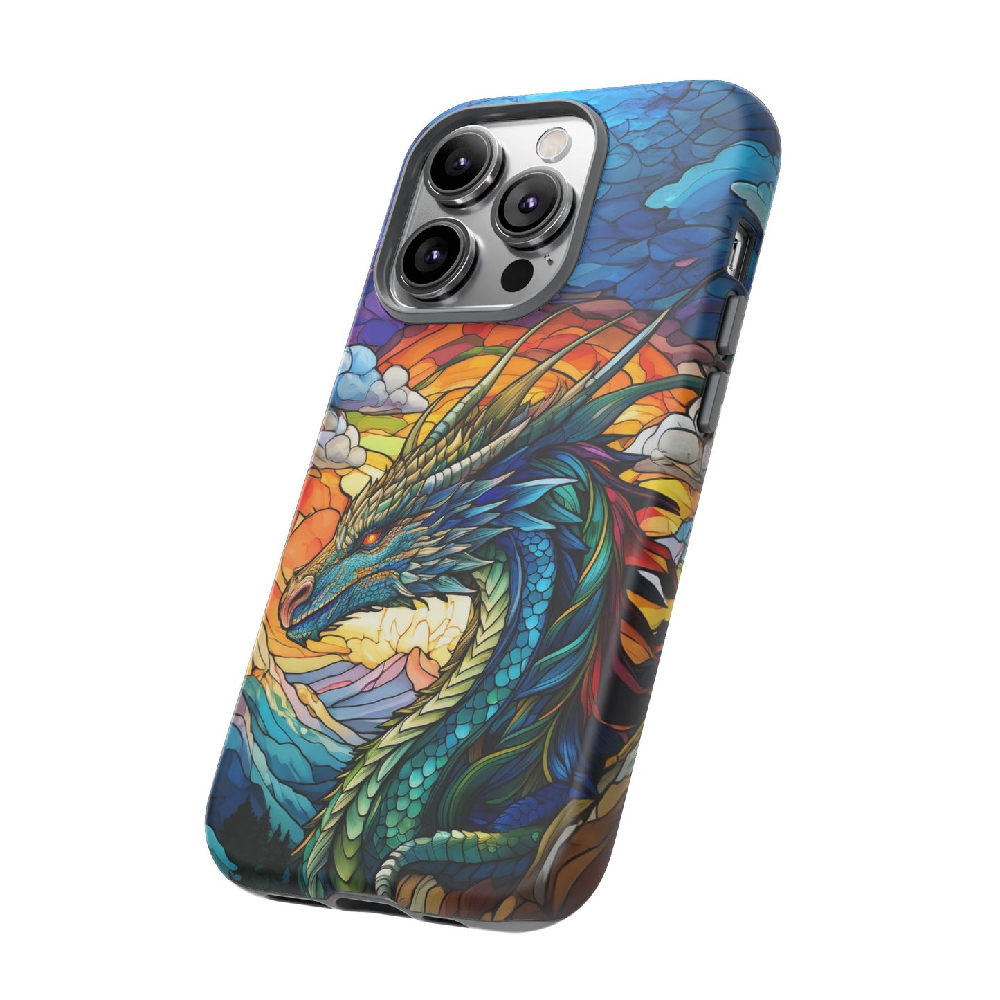 Stained Glass Design Dragon iPhone Case | Fits iPhone 8, X, XR, 11, 12, 13, 14, 15, 16 Pro, Plus, Max, Mini | Unique Fantasy Art Phone Cover