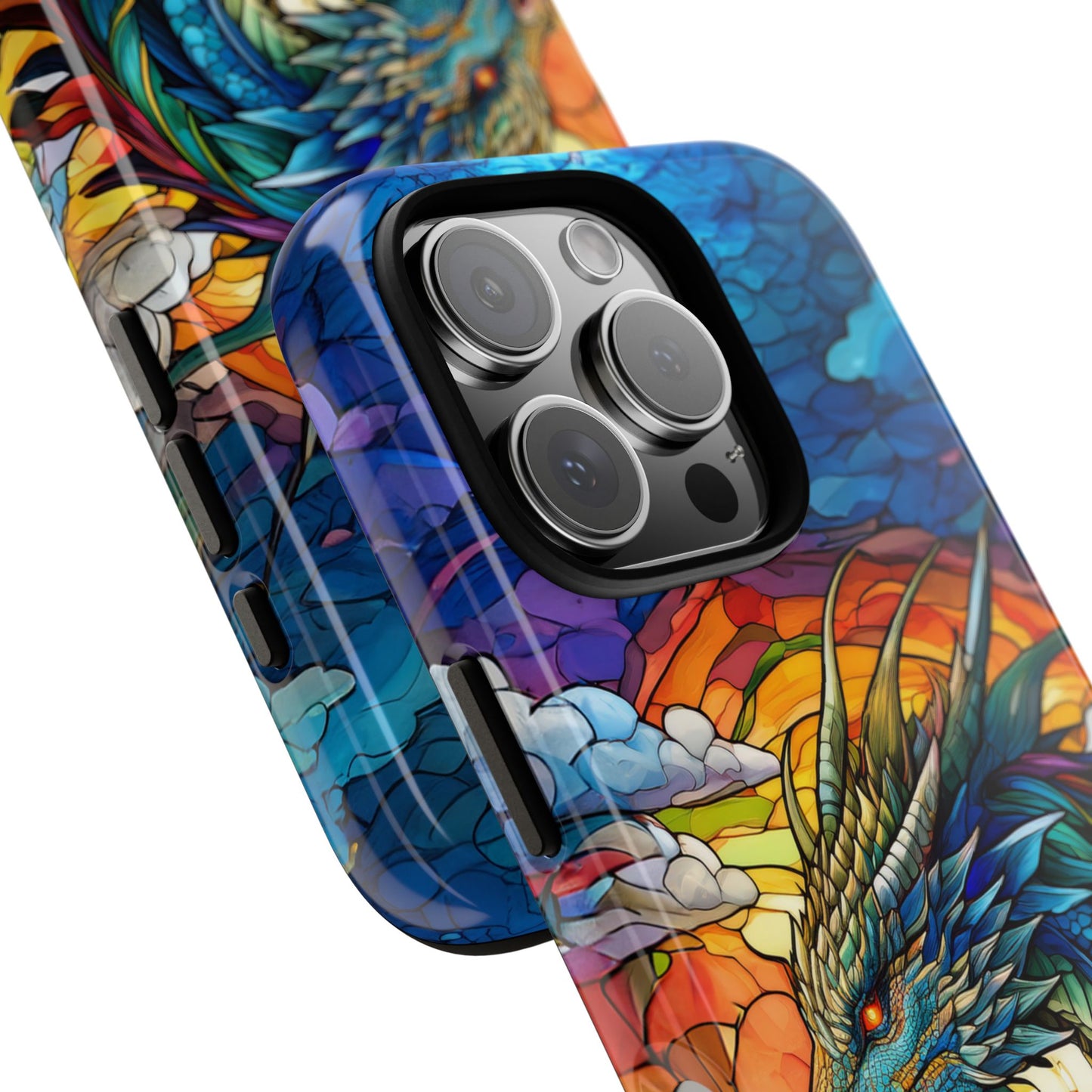 Stained Glass Design Dragon iPhone Case | Fits iPhone 8, X, XR, 11, 12, 13, 14, 15, 16 Pro, Plus, Max, Mini | Unique Fantasy Art Phone Cover