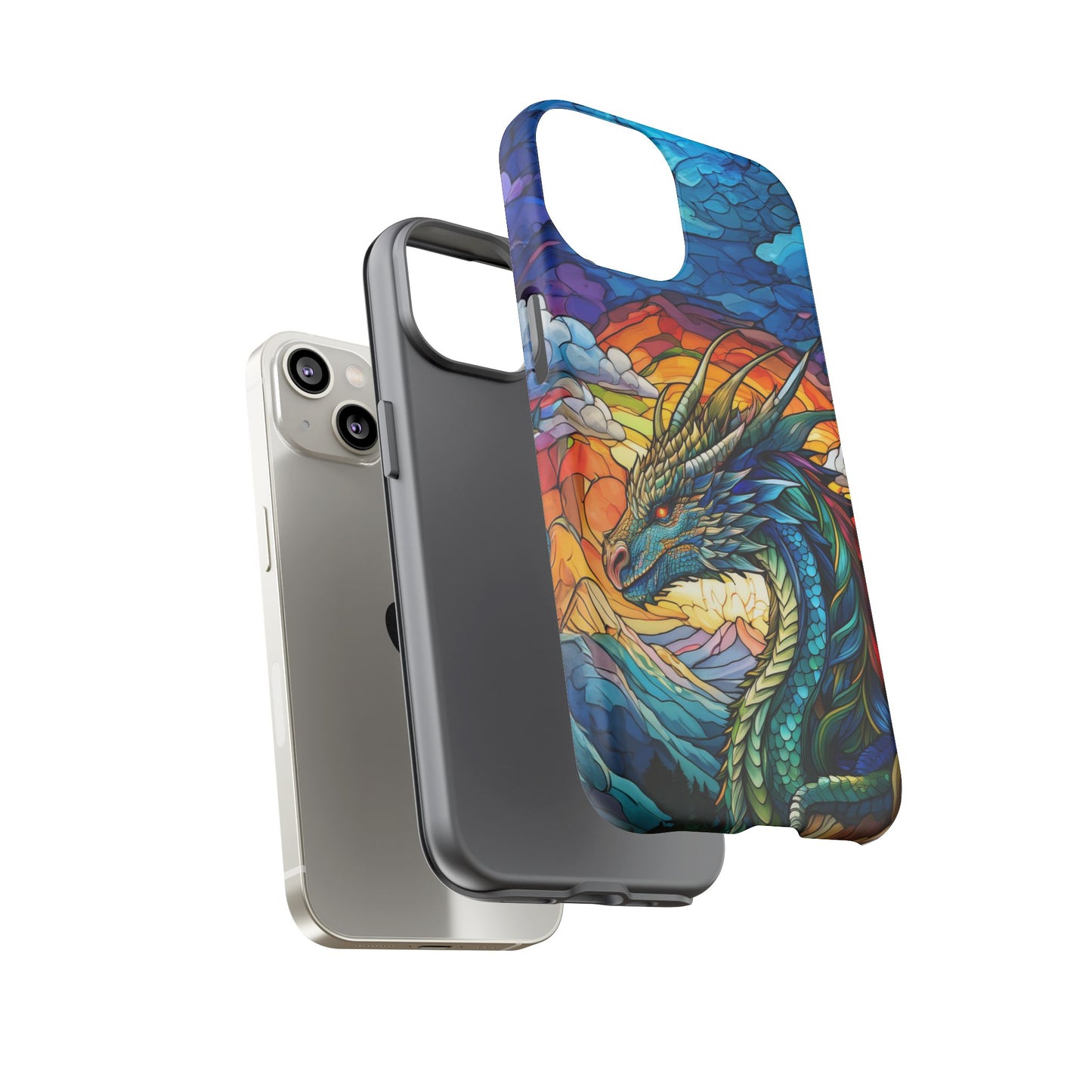 Stained Glass Design Dragon iPhone Case | Fits iPhone 8, X, XR, 11, 12, 13, 14, 15, 16 Pro, Plus, Max, Mini | Unique Fantasy Art Phone Cover